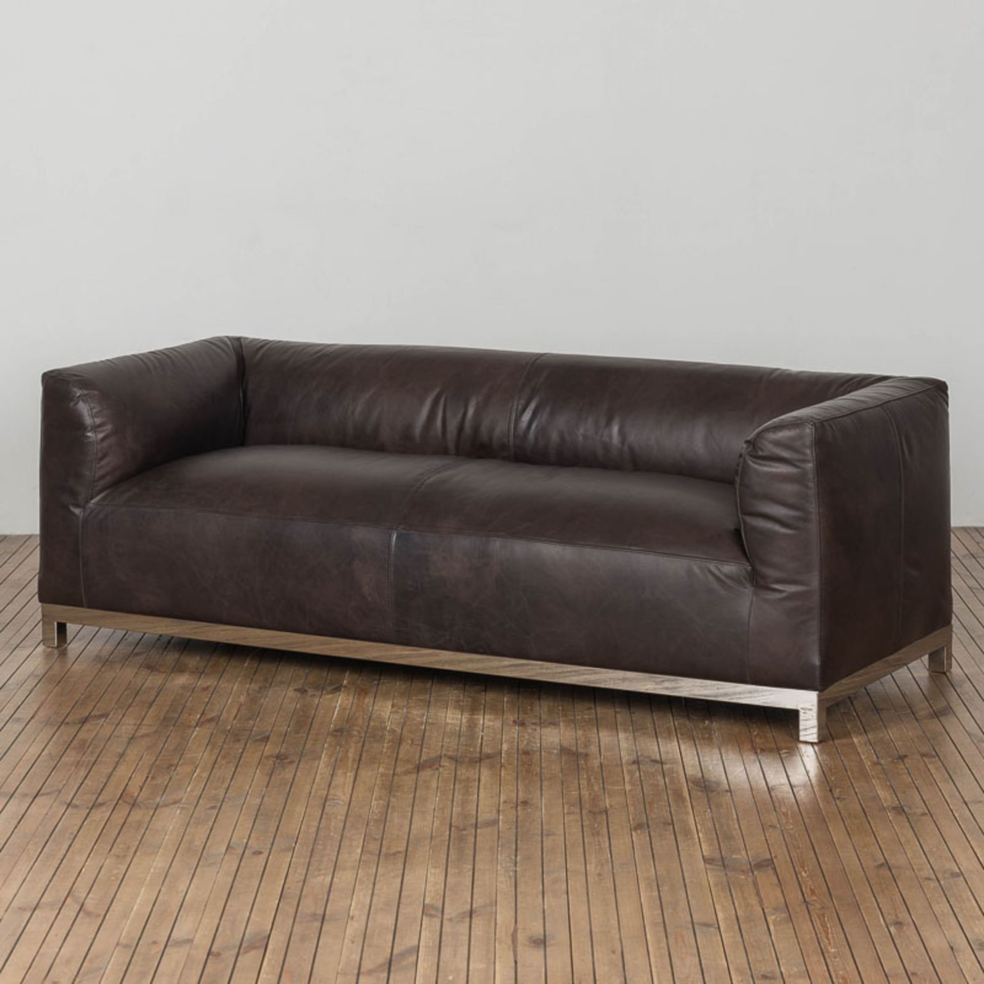 Zenith Sofa 2 Seater Sioux Black Leather And Shiny Steel Inspired By Classic Club Chairs, The Zenith