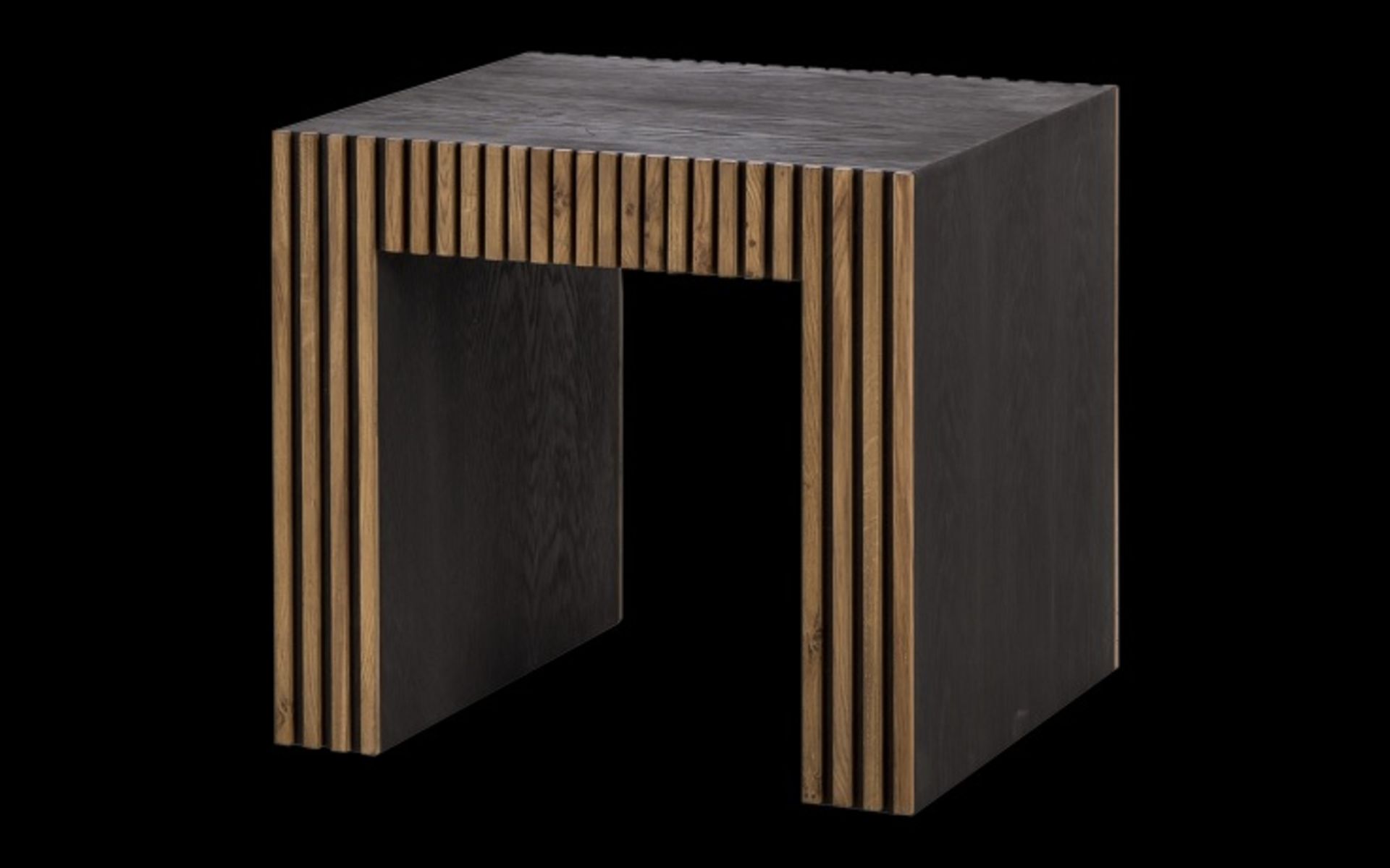 Angelica Side Table Dyed Black Oak Veneer Reclaimed French Oak Chunky With Minimalist Proportions,