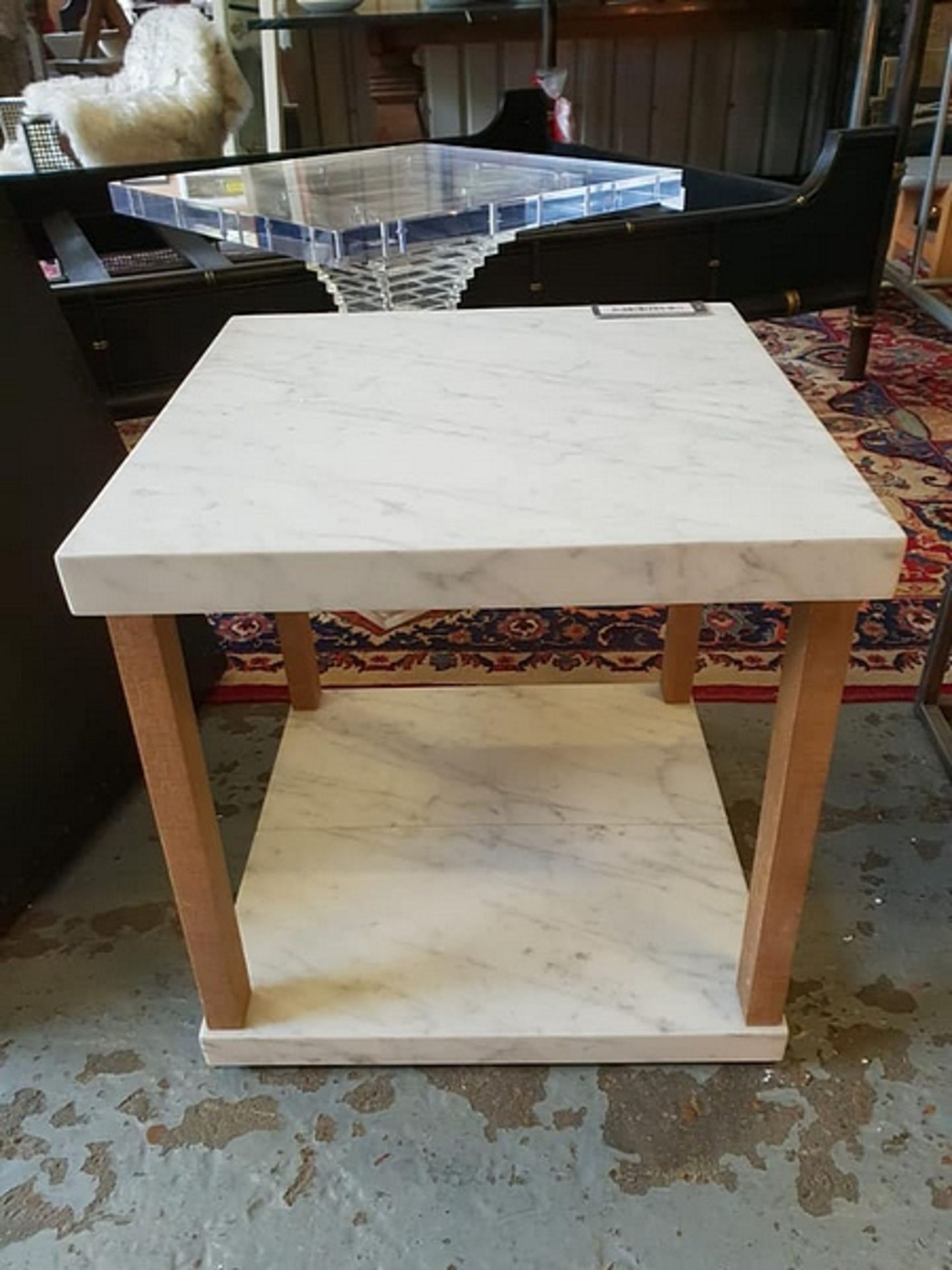 Valencia Side Table Marble White Honed Top And Rustic Wood Frame 50 x 50 x 50 cm RRP £700