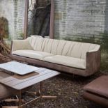 Bleu Nature F318 Waki Sofa Seater Linen Ecru Inside Pawnee Tobacco Leather Outside Brushed Copper