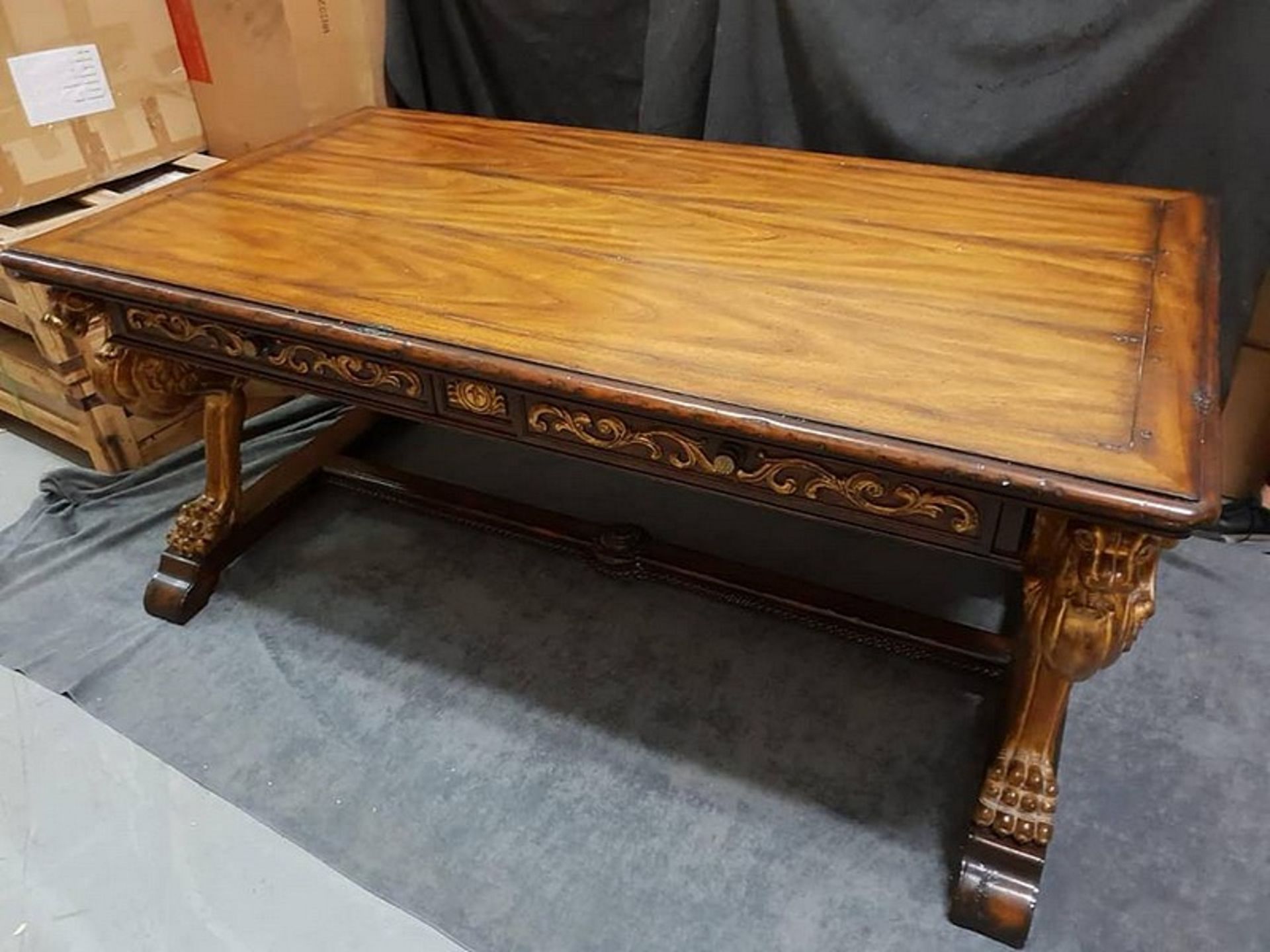 Century Furniture Griffin Library Table 100 Year Distressed Double Sided Library Desk With Aged Gilt - Image 3 of 3