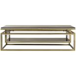 Drop Shelf Coffee Table (Clear Glass) Stainless Steel Coffee Table With A Mix Of Nickel And Brass