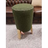 Stool - Bleu Nature Drum Stool With Double Stitch Medium Dark Green Wool and Brown Nibbed Oak 36 x