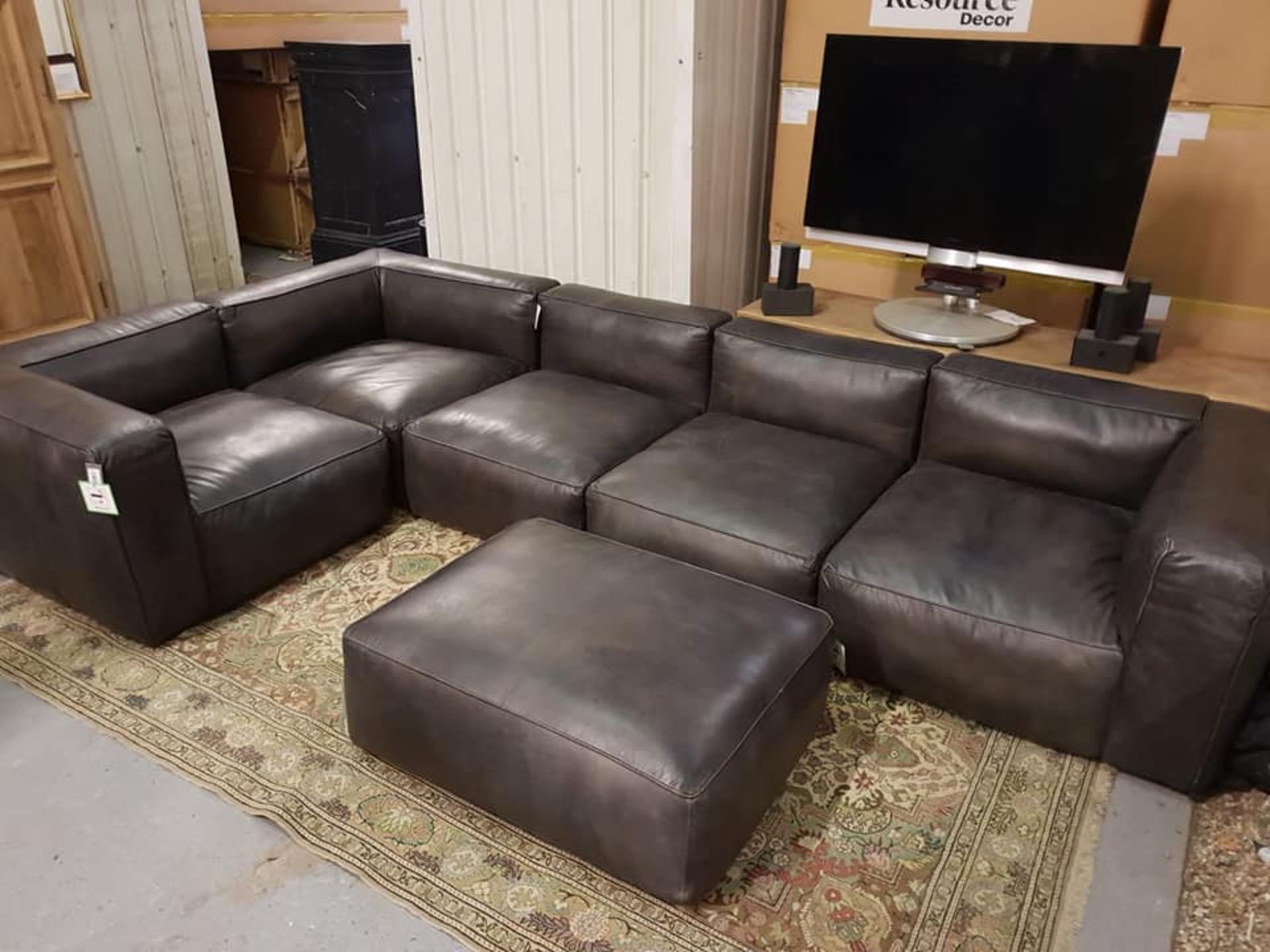Tribeca Sectional Sofa Suite with footstool - Black Leather Cool with simple lines and fantastic