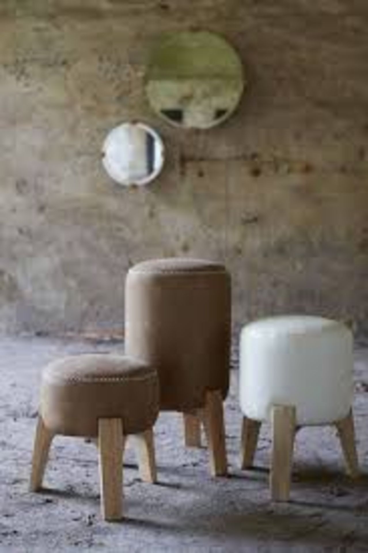 Bleu Nature Mattak Stool F321 Iroquois Cream Leather And Natural Oak 49 x 49 x 33 cm RRP £700