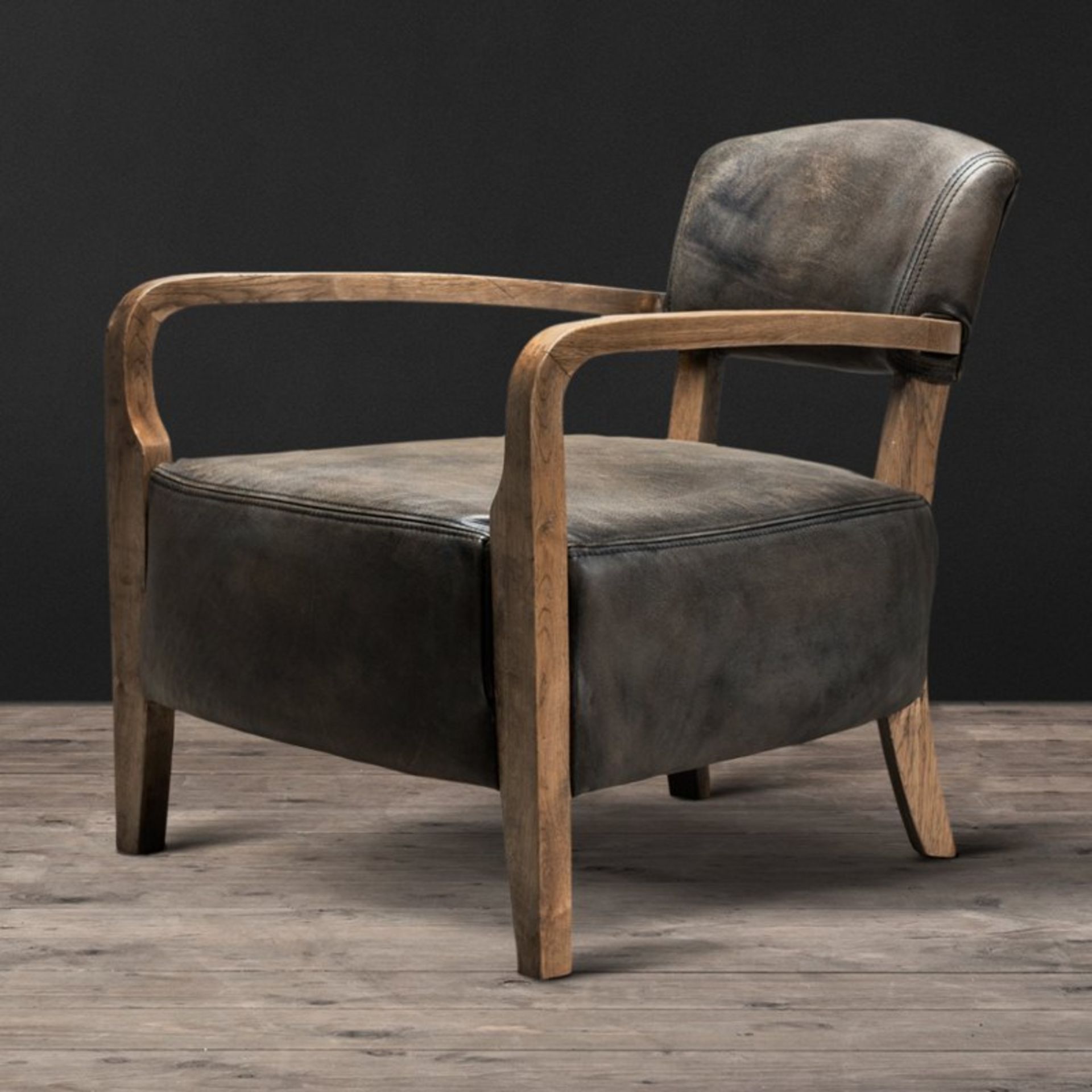 Cabana Chair Vagabond Black Leather And Weathered Oak Inspired By Relaxed Outdoor Lounging, The