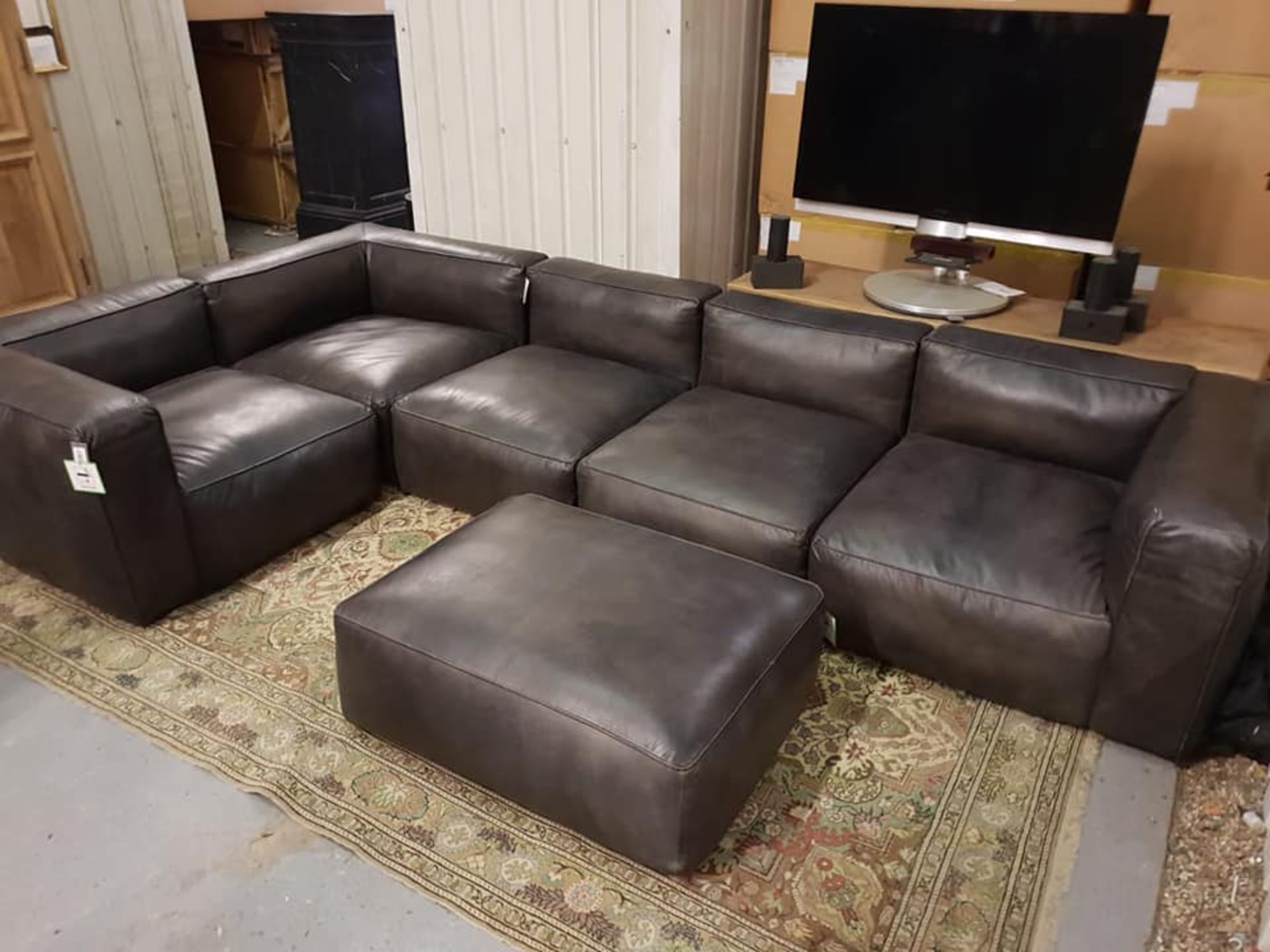 Tribeca Sectional Sofa Suite with footstool - Black Leather Cool with simple lines and fantastic - Image 2 of 2