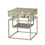 Italianate Side Table Accent End Table With Faux Italian Marbled Top, Grey Smoked Glass Shelf And