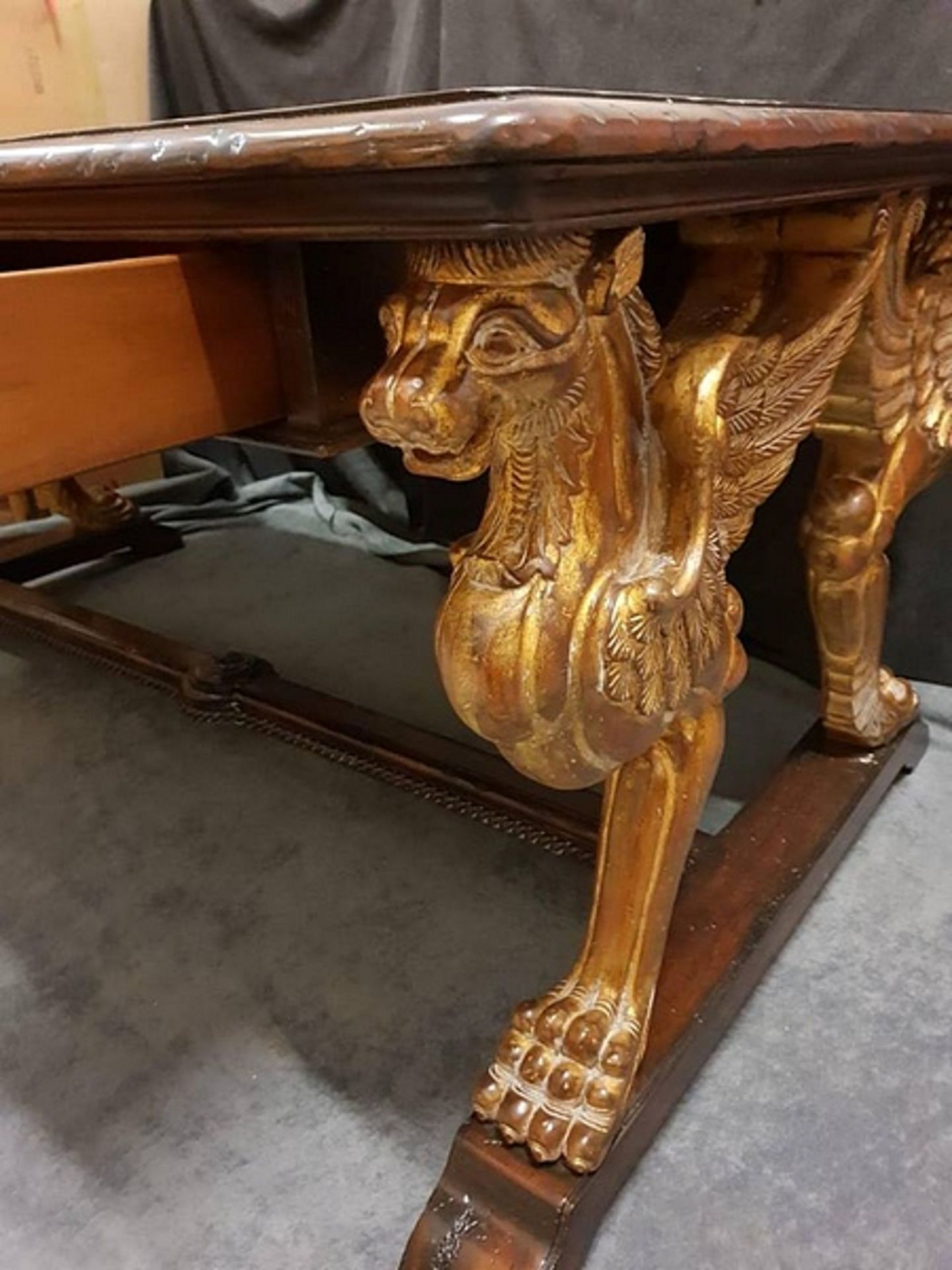 Century Furniture Griffin Library Table 100 Year Distressed Double Sided Library Desk With Aged Gilt - Image 2 of 3