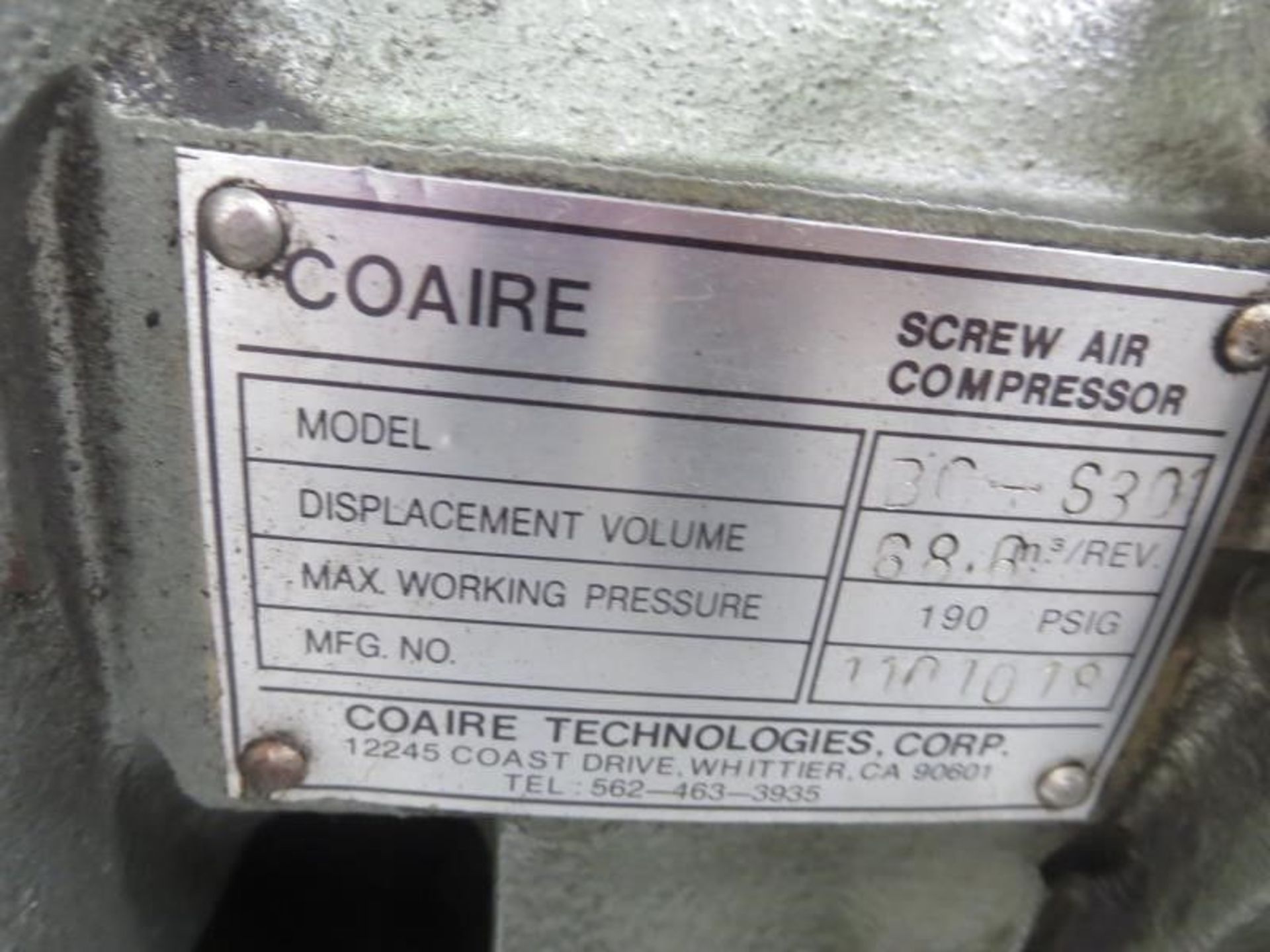 COAIRE CHSA-30 30 HP ROTARY SCREW AIR COMPRESSOR 230V 110 Psig MAX. WORKING PRESSURE 30 HP 78.0 - Image 3 of 8