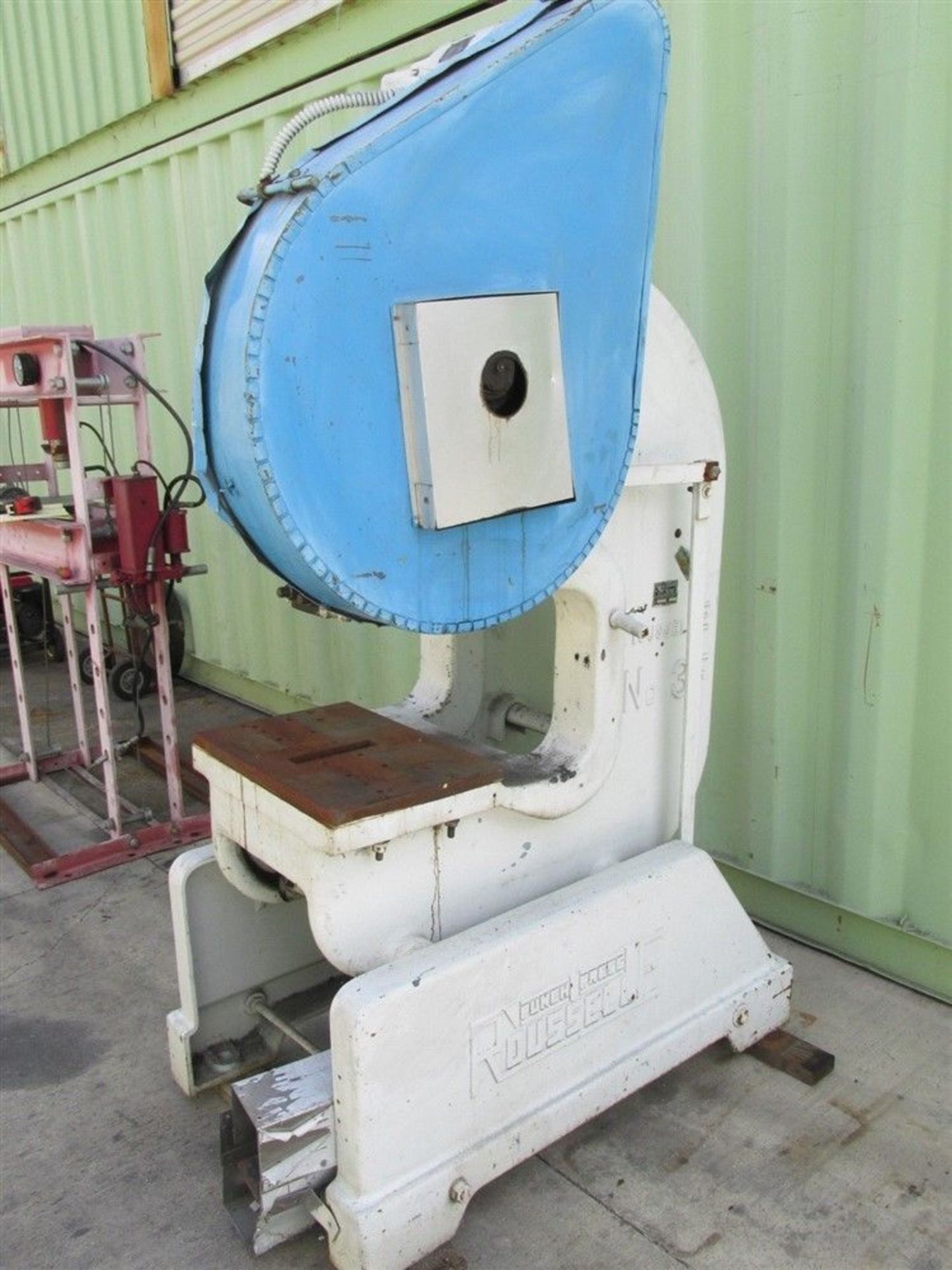 25 TON ROUSSELLE NO 3F DEEP THROAT PUNCH STAMPING PRESS BED: 14" x 20" HP: 2 VOLTAGE: 220/440 MADE - Image 4 of 7