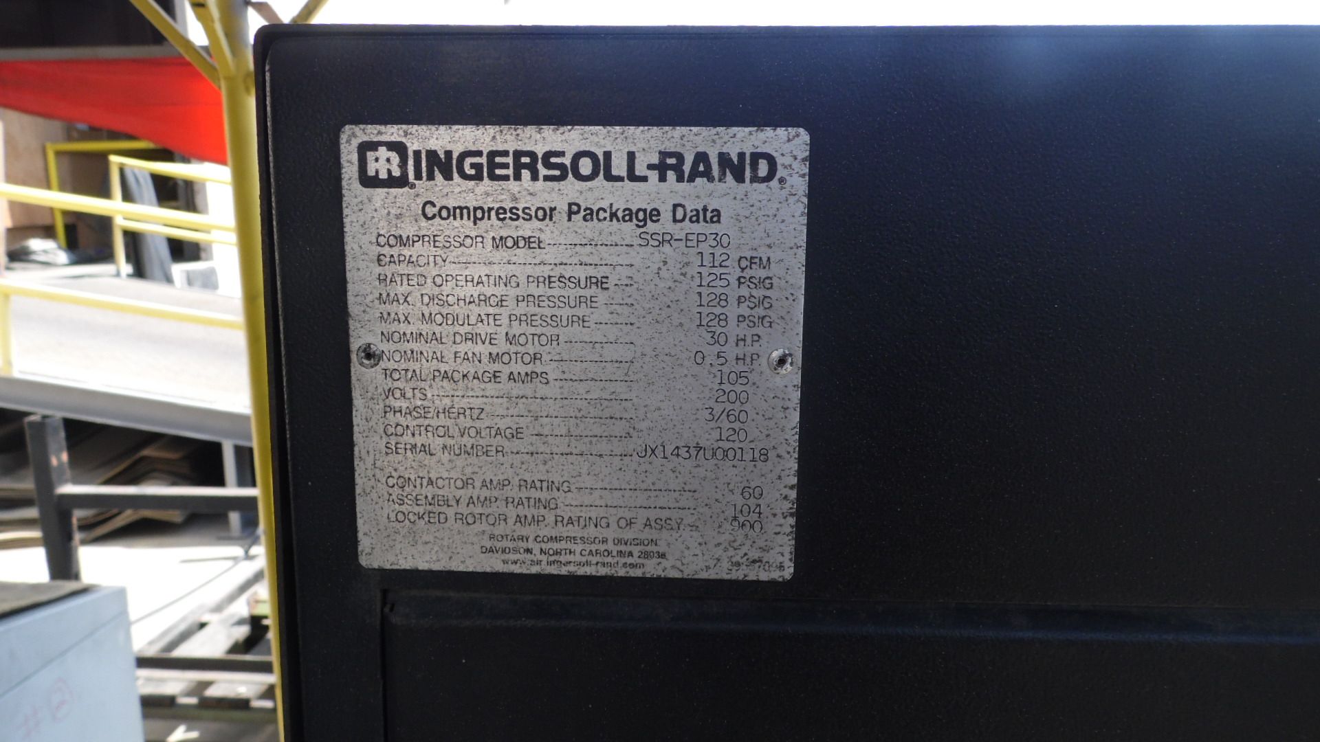 INGERSOLL RAND SCREW COMPRESSOR MODEL SSR-EP30 - Image 2 of 2