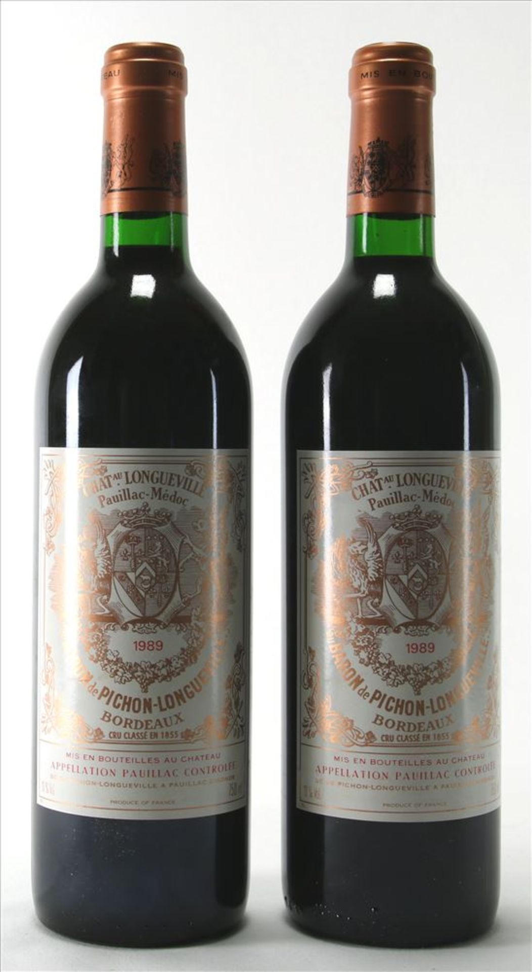 Zwei Flaschen Bordeaux 1989 Chateau Pichon Longueville Baron de Pauillac, Medoc 0,75 Liter.