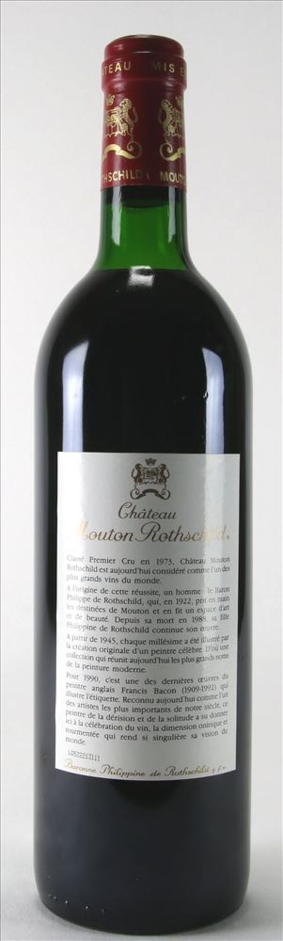 Flasche Chateau Mouton Rothschild 1990 Pauillac, 0,75 Liter mit dem originalen Etikett "Hommage à - Bild 2 aus 2