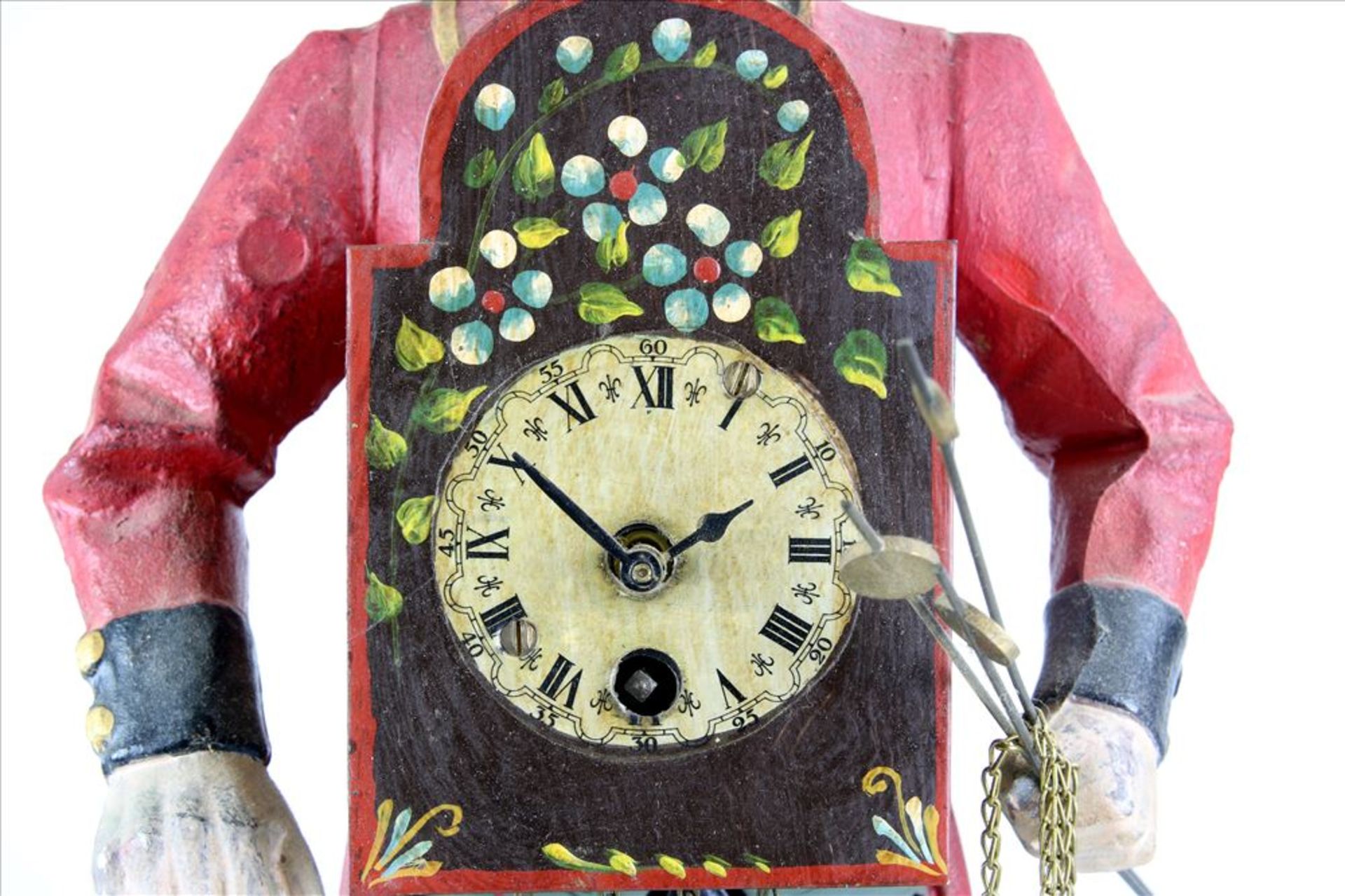 Uhrenträger Schwarzwald 19. Jahrhundert. Polychrom bemalte Metallfigur auf Metallsockel mit einer - Bild 3 aus 7