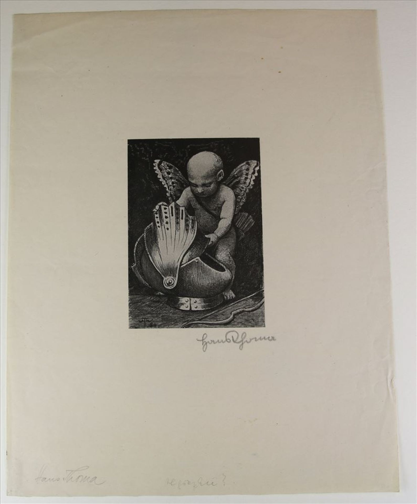 Thoma, Hans 1839 Bernau - 1924 Karlsruhe. Amor mit Helm. Lithographie auf Papier. Unten links im - Bild 2 aus 4