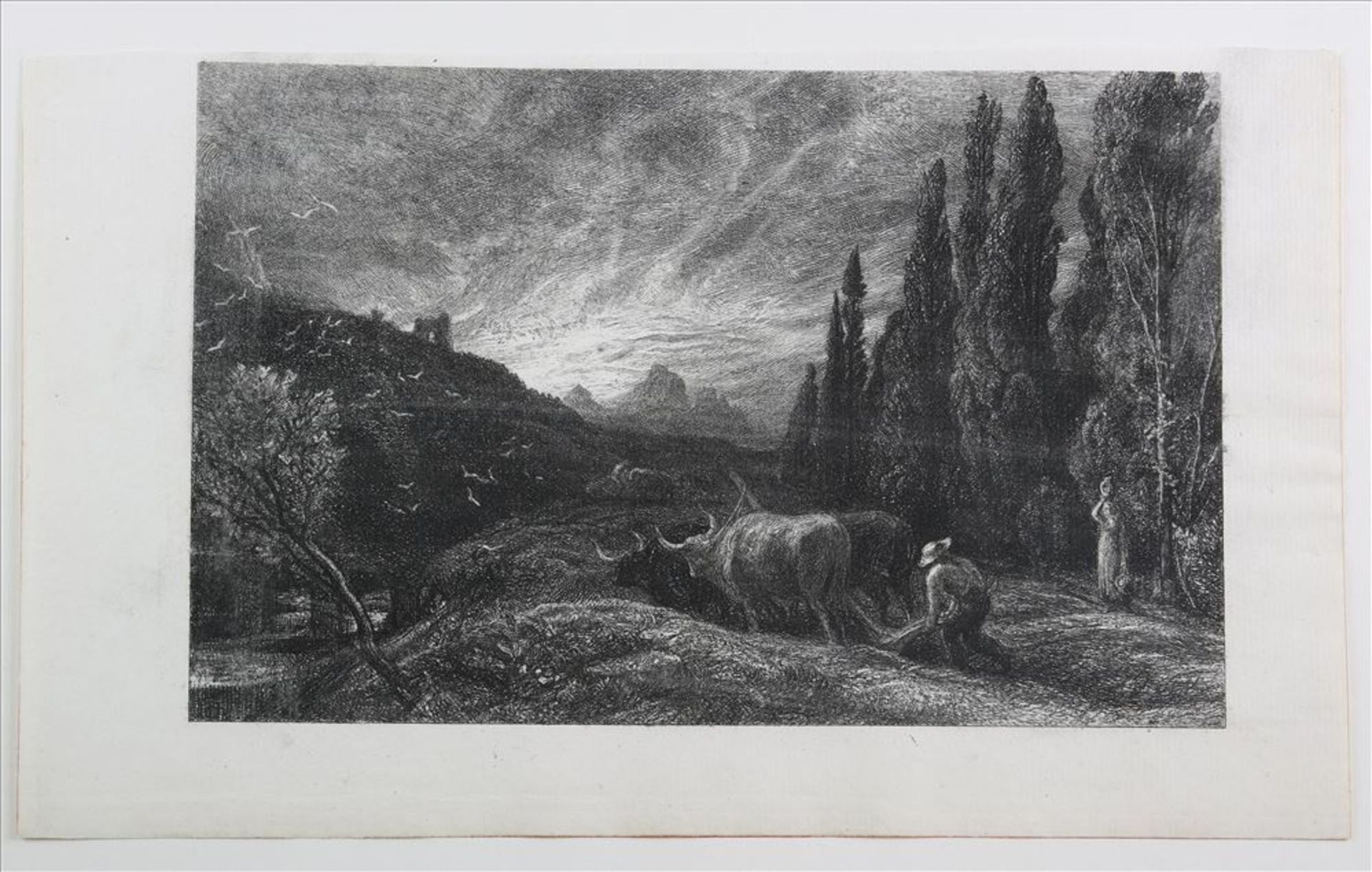 Palmer, Samuel 1805 London - 1881 Reigate. The early Ploughman. Original Radierung erschienen