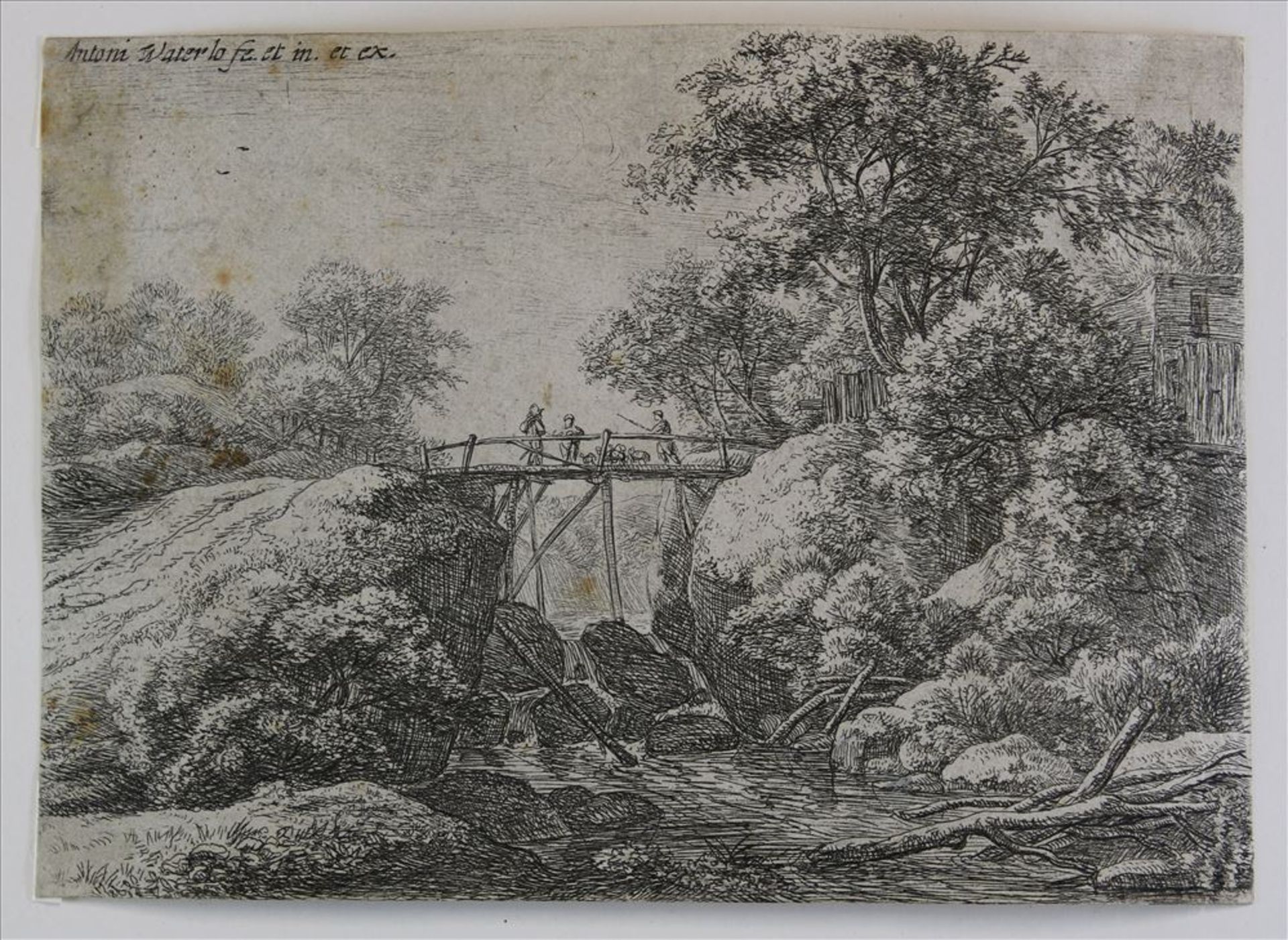 Waterloo, Anthonie ca. 1610-1690 Auf der Holzbrücke. Radierung oben links im Druck bezeichnet. Größe