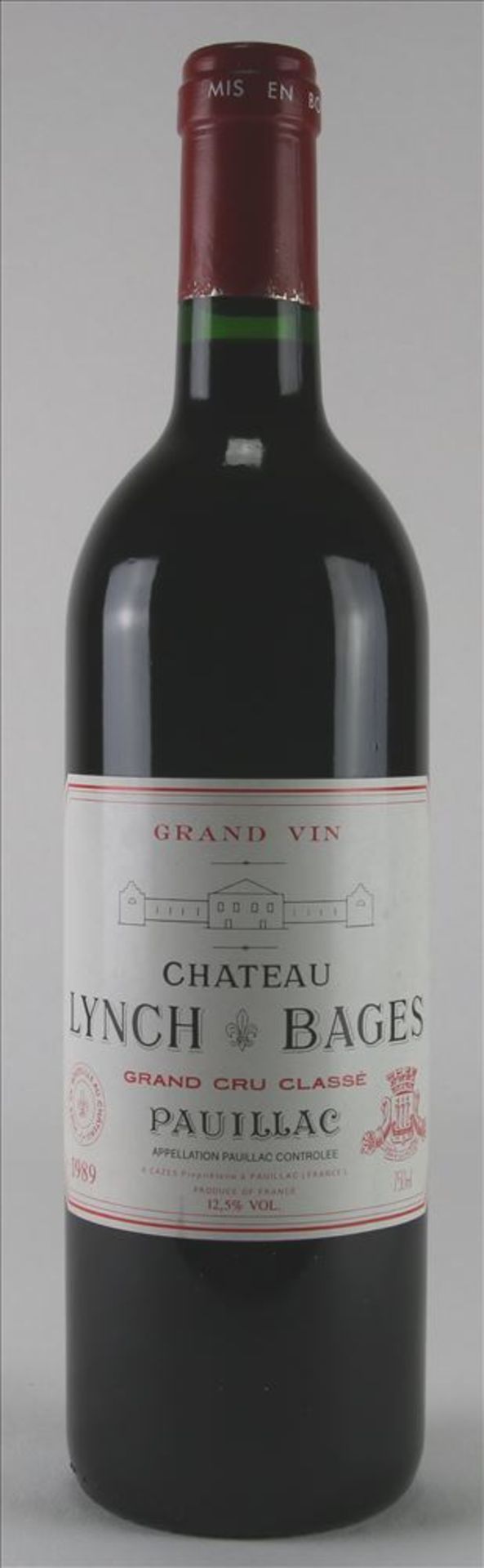 Flasche Chateau Lynch-Bages 1989 Pauillac, 0,75 Liter. Füllstand Mitte Hals, Kapsel intakt. Im