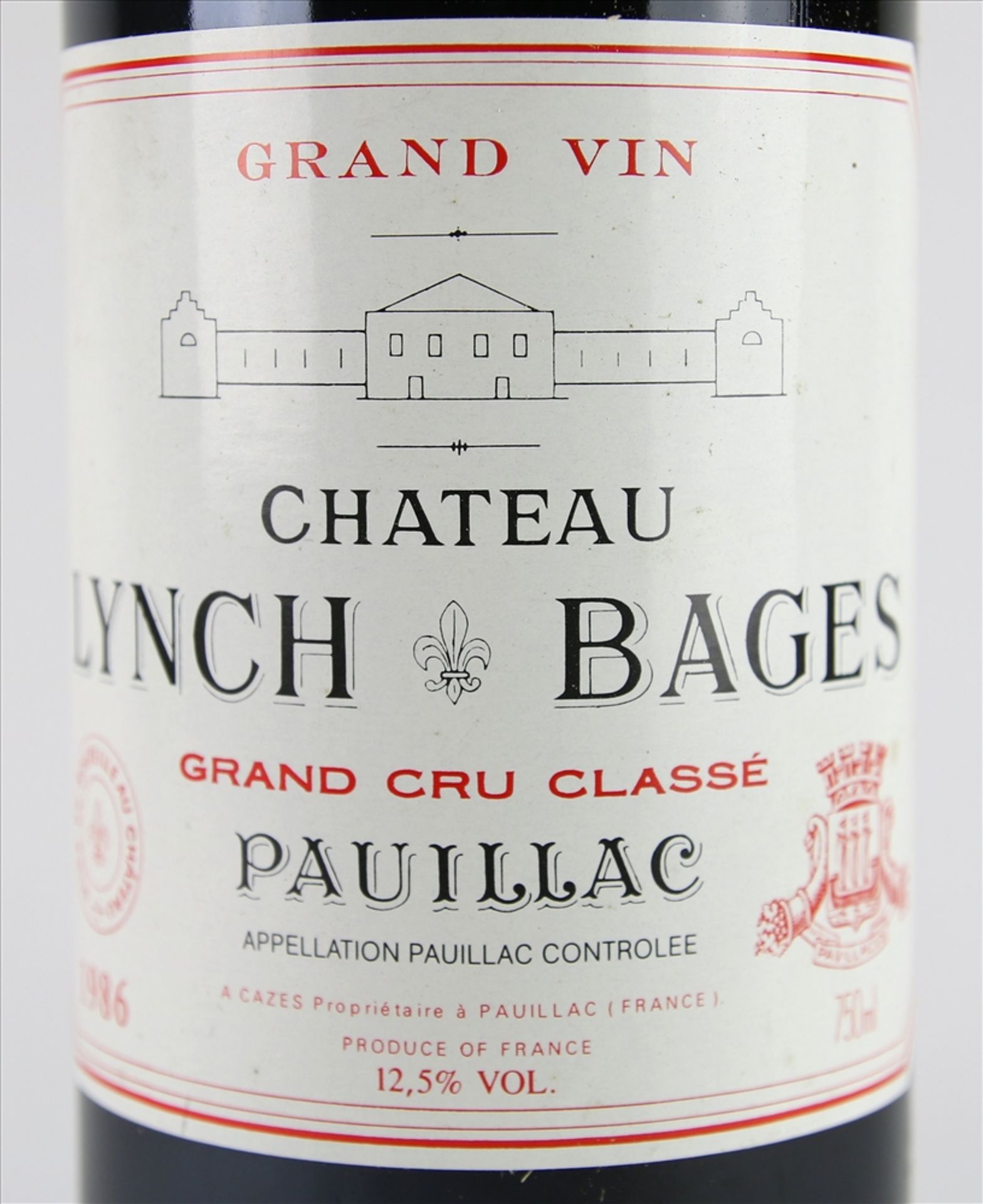 Flasche Chateau Lynch-Bages 1986 Pauillac, 0,75 Liter. Füllstand Mitte Hals, Kapsel intakt. Im - Bild 2 aus 2