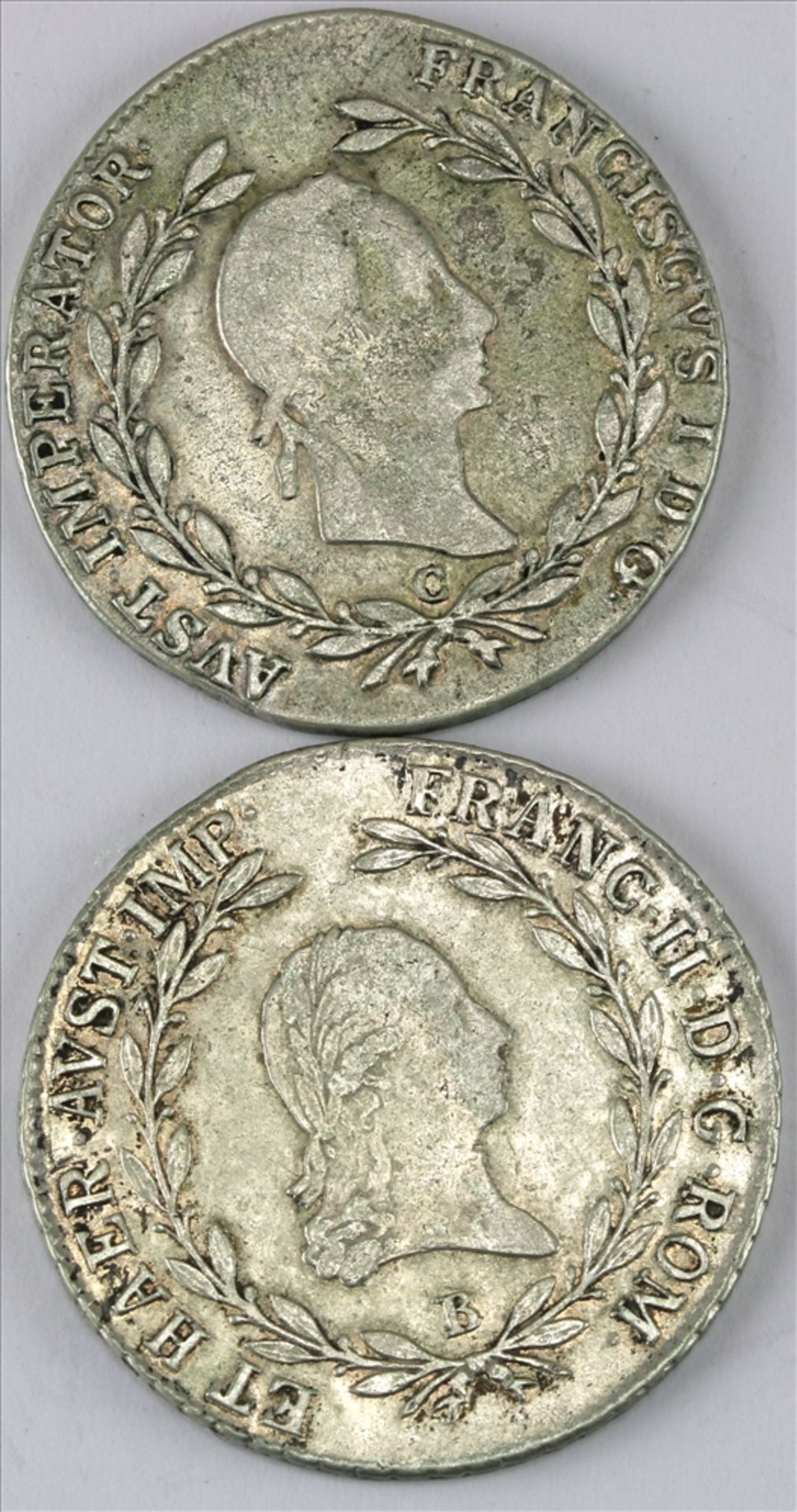 20 Kreuzer Österreich. Franz I und II 1806 bzw. 1830. Durchmesser ca. 27 bzw 28 mm, Gewicht ca. 6, - Bild 3 aus 3