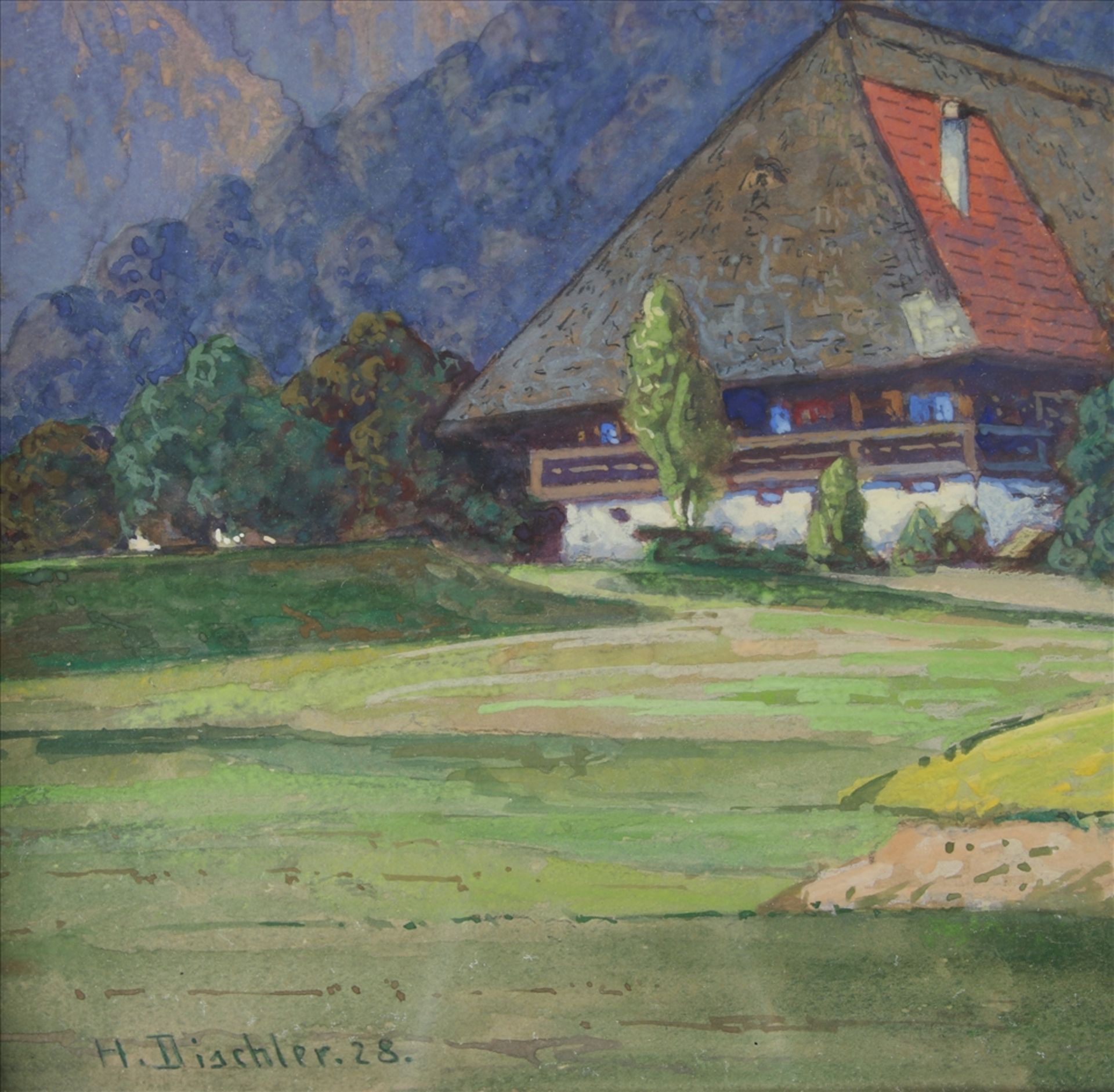 Dischler, Hermann 1866-1935 Blick auf den Kappbläsihof im oberen Glottertal. Tempera auf Papier. - Bild 3 aus 5