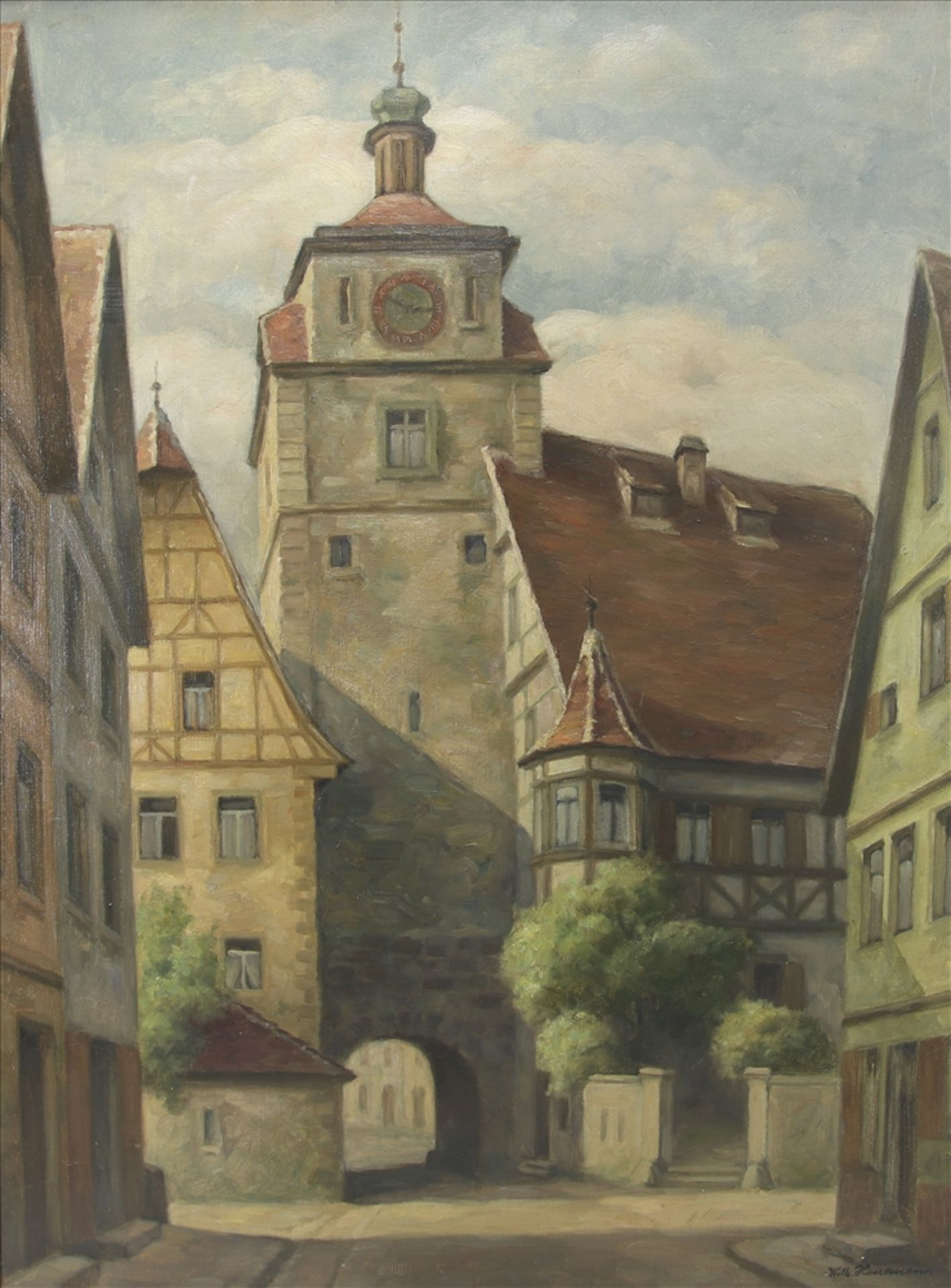 Hanemann, Wilhelm 1880 - 1962 Freiburg. Blick auf ein mittelalterliches Stadttor in Rotenburg ob der