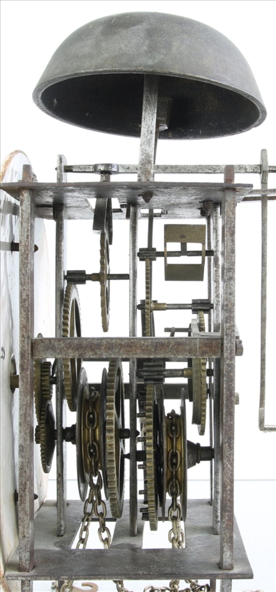 Stollenuhr Wohl Holland um 1800. Eisengehäuse mit Messingräderwerk und Emaillezifferblatt mit - Bild 4 aus 4
