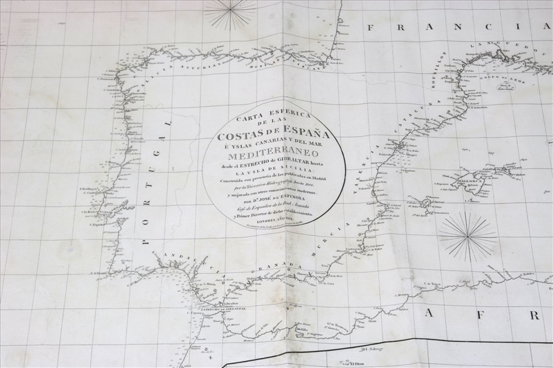 Seekarte der spanischen Küsten und der kanarischen Inseln etc. "Carta Esferica de las Costas de - Bild 2 aus 5