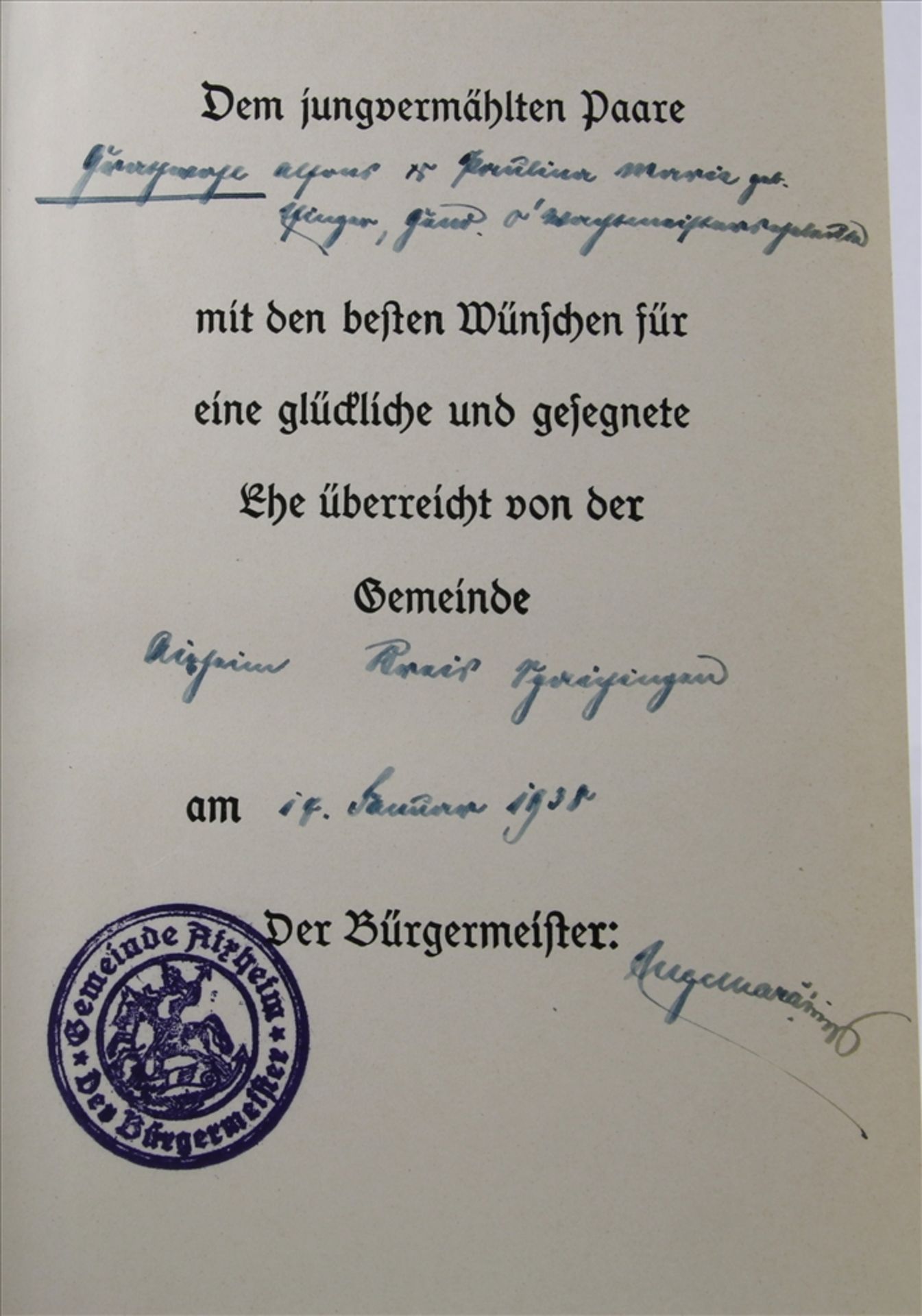 Adolf Hitler Mein Kampf. Hochzeitsausgabe. Eher Verlag 1937. MIt Widmung auf Vorsatz. - Bild 3 aus 3