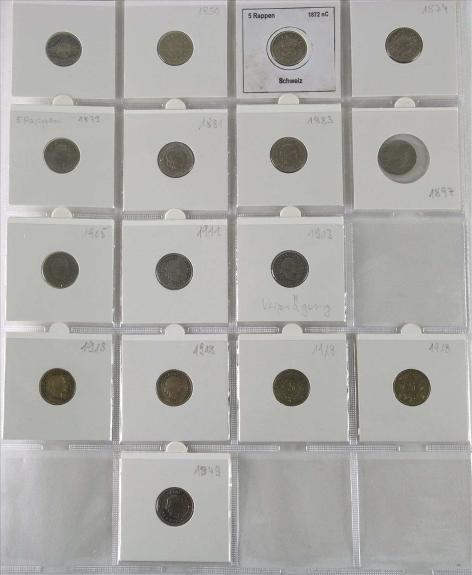 Konvolut Münzen 1-5-Rappen Stücke, Schweiz ab 1850. Unterschiedliche Jahrgänge und Zustände. U.a. - Bild 2 aus 5