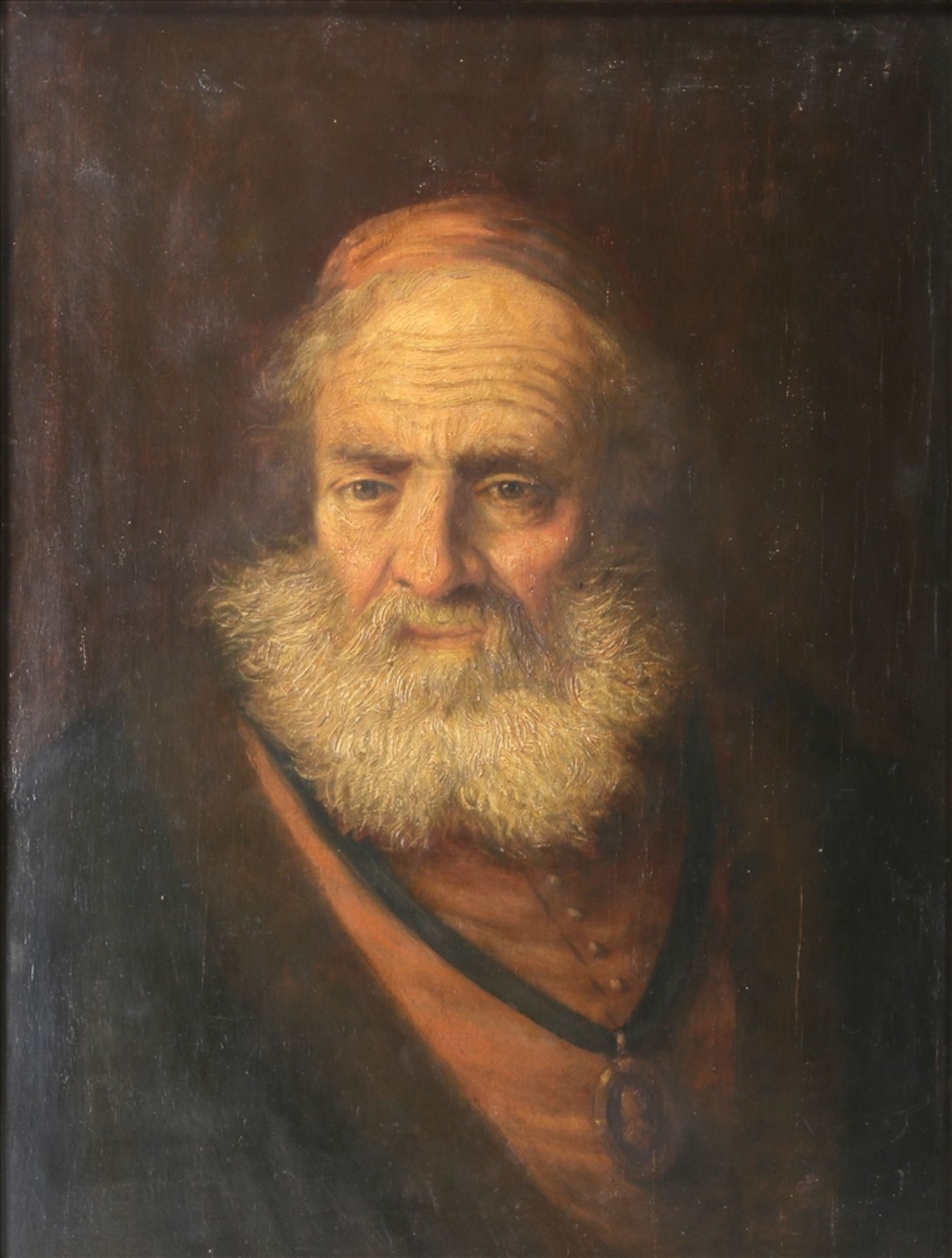 Rembrandt, Harmensz van Rijn Kopie nach, 20. Jh. Ein Greis. Öl auf Holz. Verso bezeichnet. Größe ca.