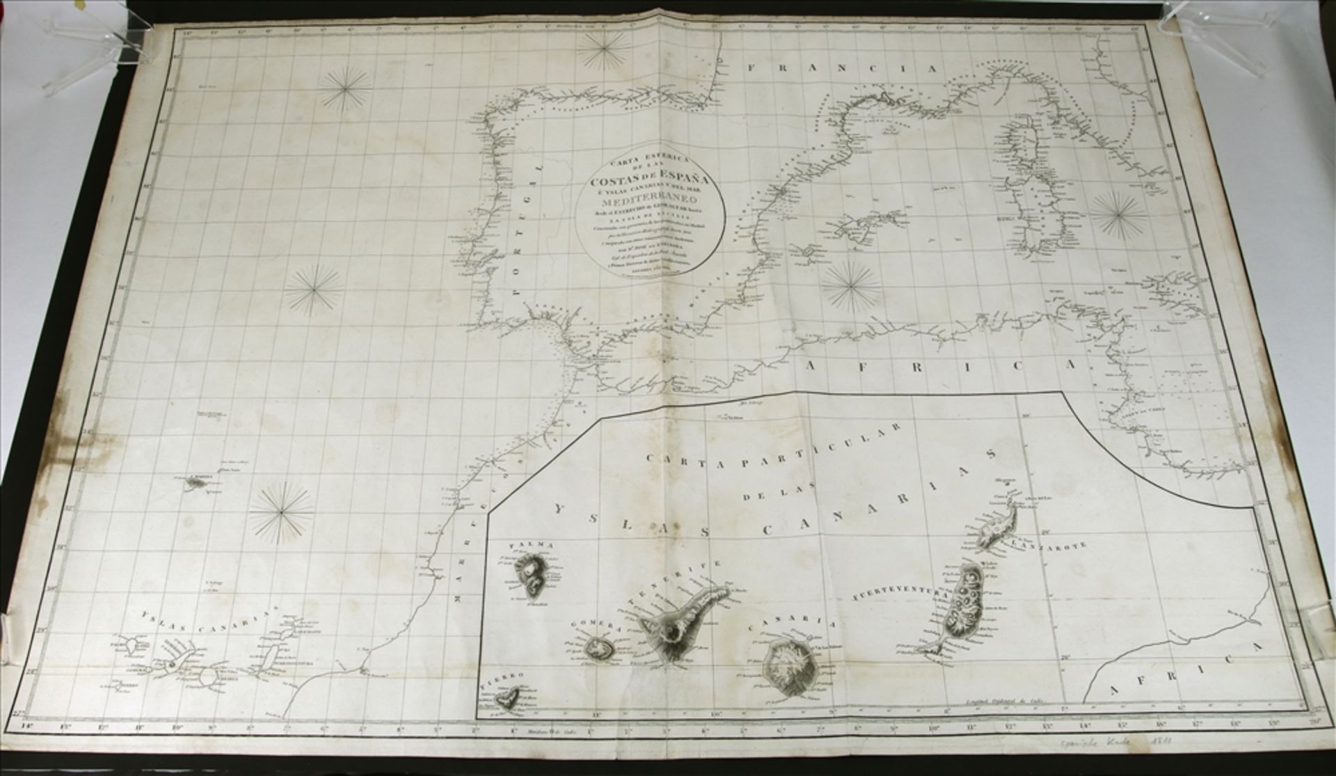 Seekarte der spanischen Küsten und der kanarischen Inseln etc. "Carta Esferica de las Costas de