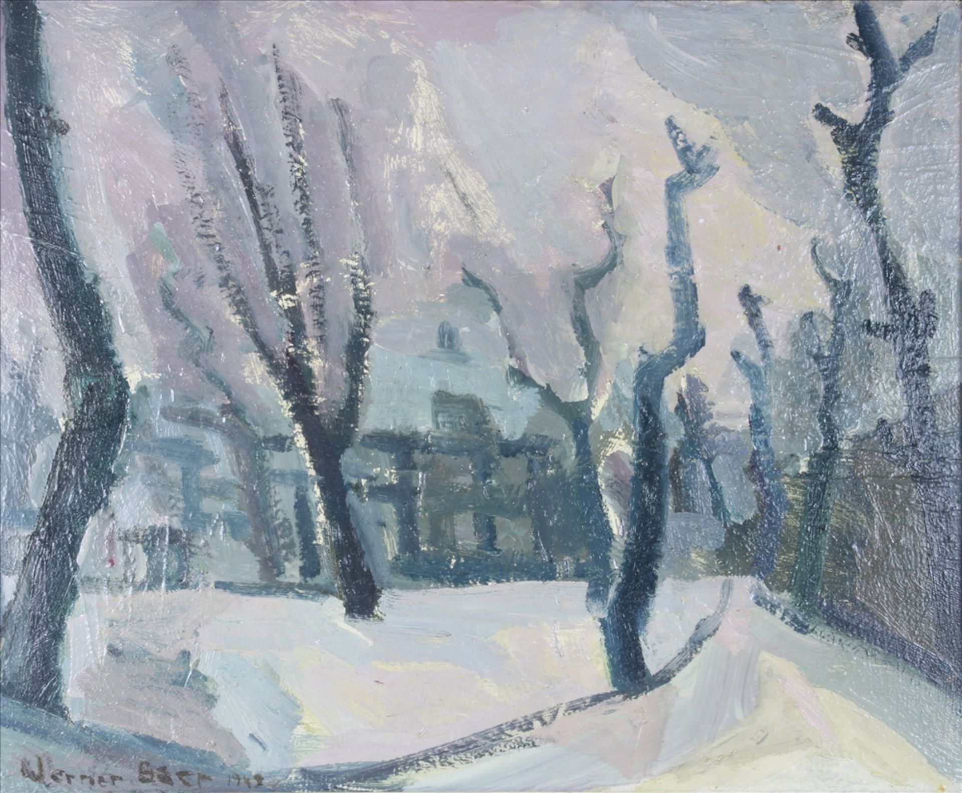 Werner-Baer, Joseph 1923 - 1991. Winterlandschaft. Öl auf Leinwand. Unten links signiert und datiert