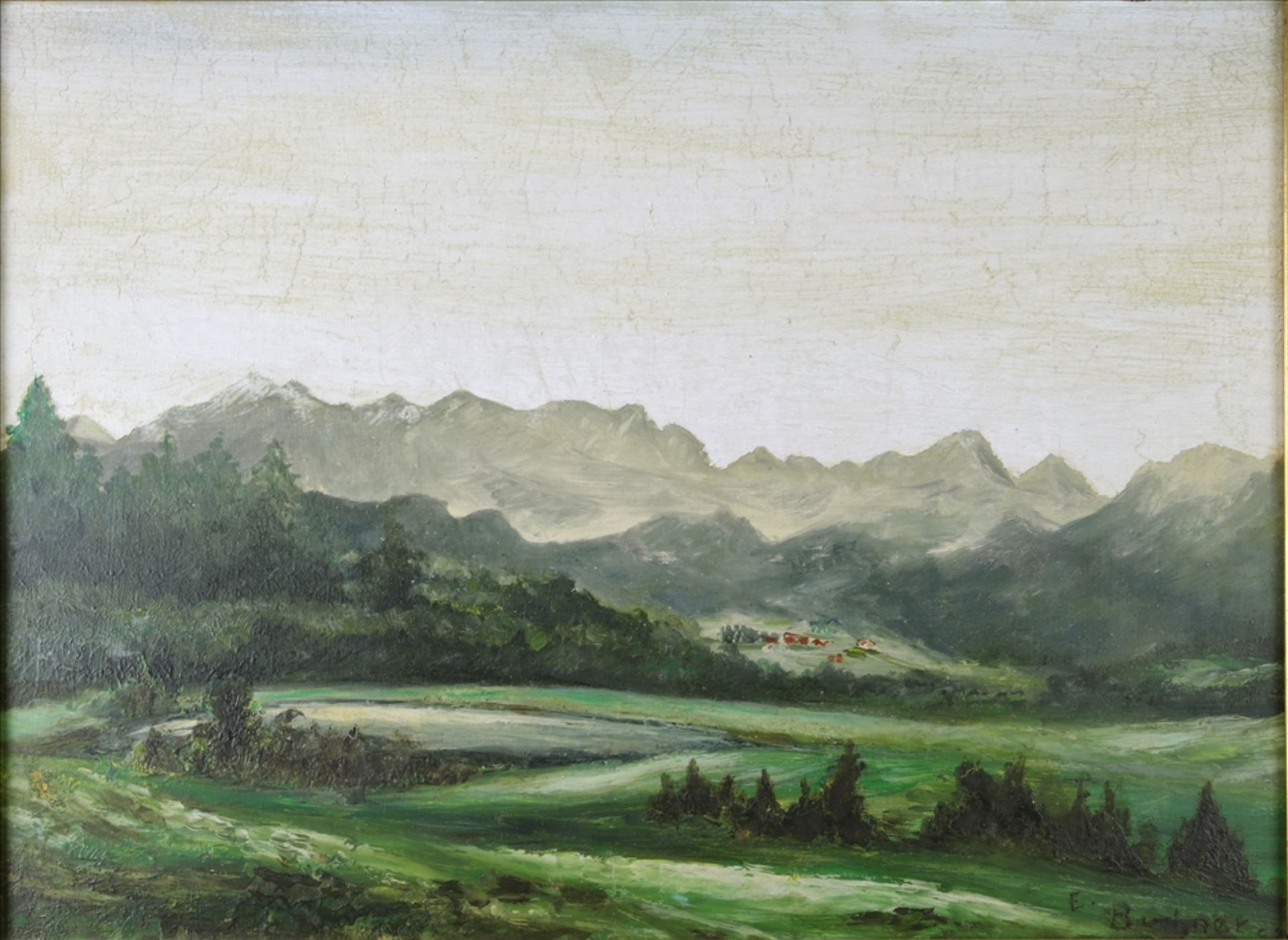 Buchner, E. Allgäuer Alpenmaler. Föhn im Allgäu. Öl auf Platte. Unten rechts signiert und datiert (