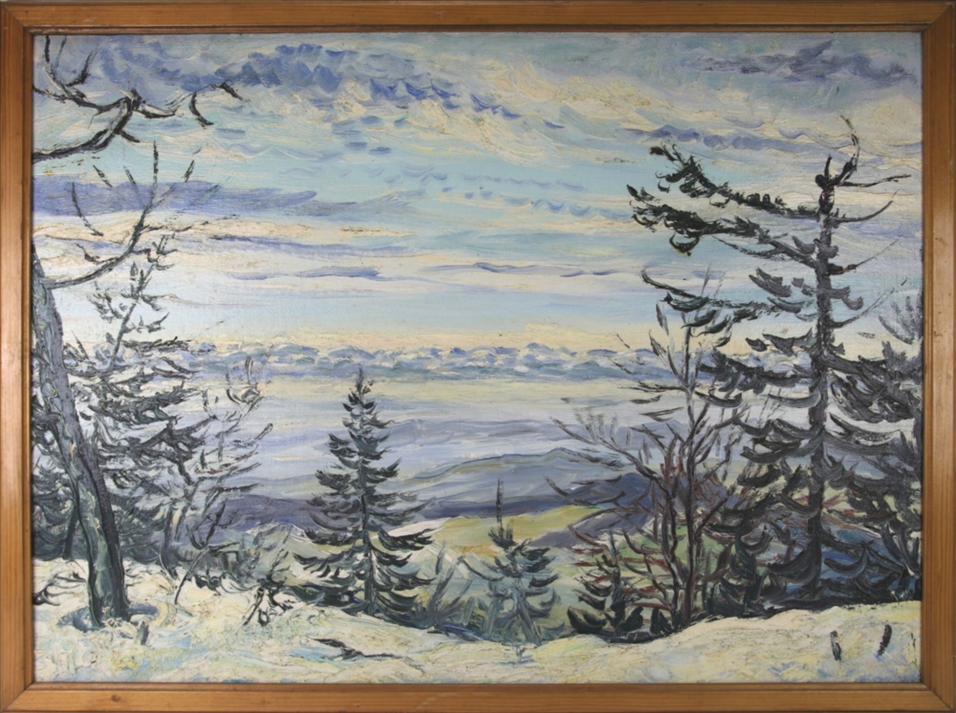 Winter im Schwarzwald Schwarzwaldmaler 20. Jh. Blick vom Schauinsland in Richtung Horben. Öl auf - Bild 2 aus 3