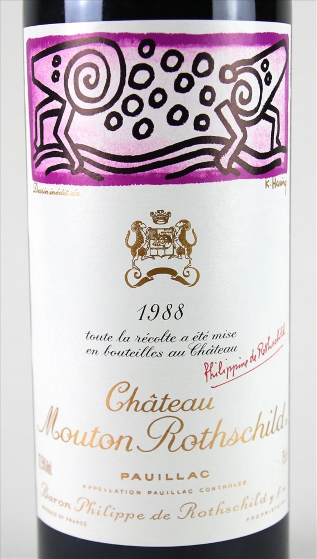 Flasche Chateau Mouton Rothschild 1988 Pauillac, 0,75 Liter mit dem originalen Etikett von Keith - Bild 2 aus 2