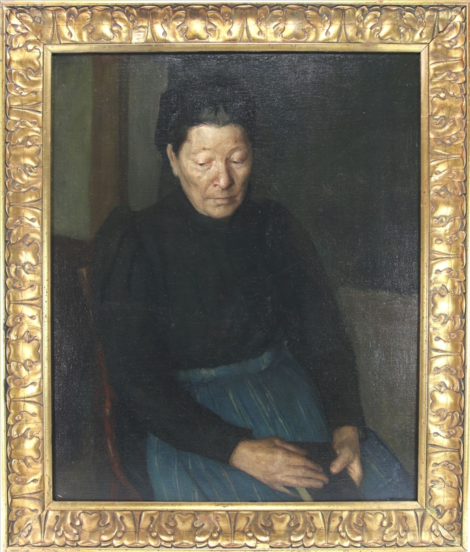 Portrait der Großmutter Um 1900. Hinten schwer lesbar bezeichnet "Rippert". Öl auf Leinwand. Größe - Bild 2 aus 3