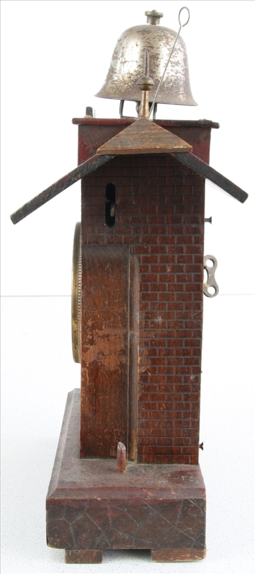 Kapuzineruhr Junghans um 1900. Holzgehäuse in Form eines Hauses mit Weckerwerk und Schlag auf - Bild 2 aus 4