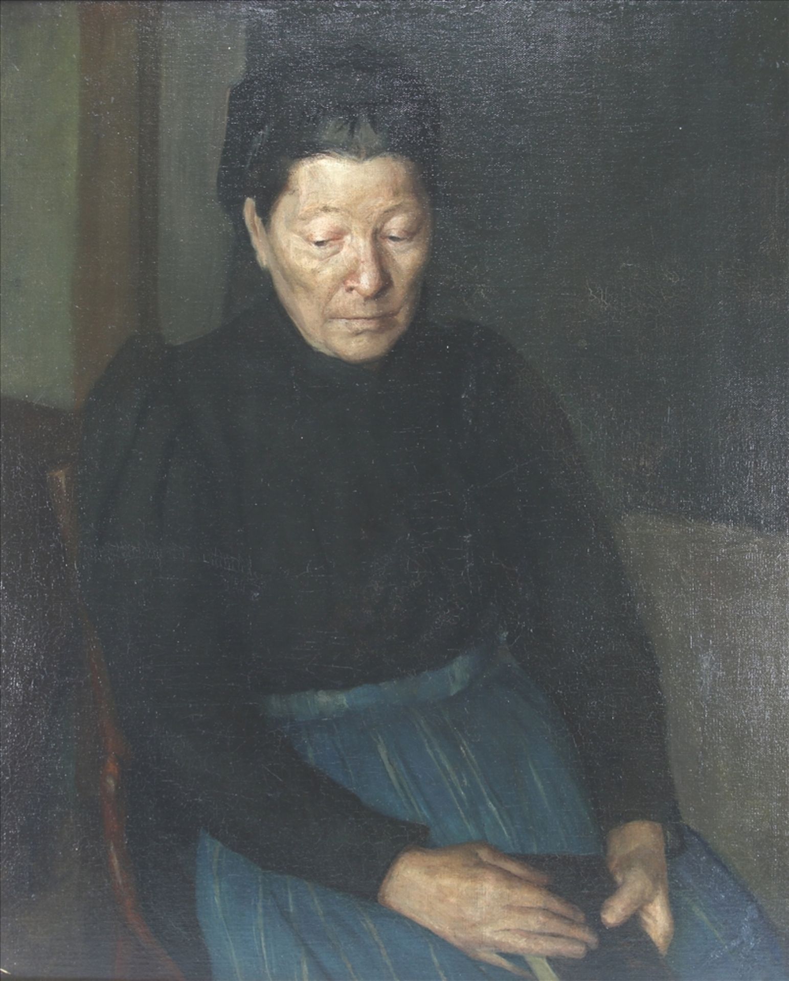 Portrait der Großmutter Um 1900. Hinten schwer lesbar bezeichnet "Rippert". Öl auf Leinwand. Größe