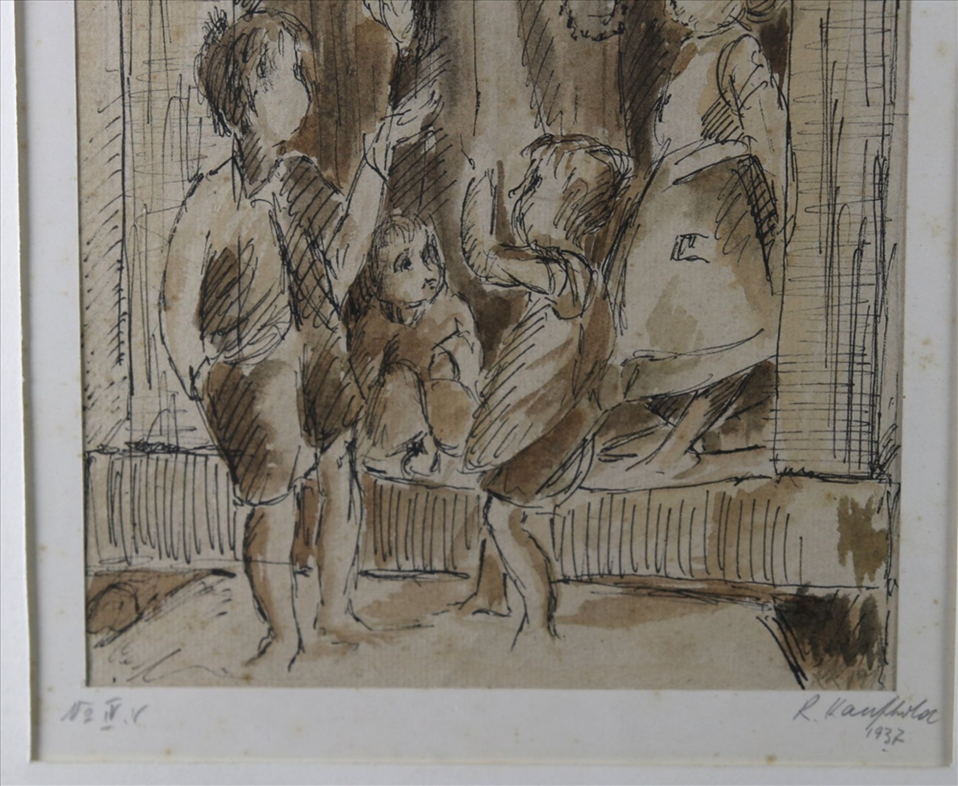 Kaufhold, Rudolf XX. Jh. Heiliger mit Kindern, Tusche aquarelliert. Unten rechts signiert und - Bild 3 aus 4