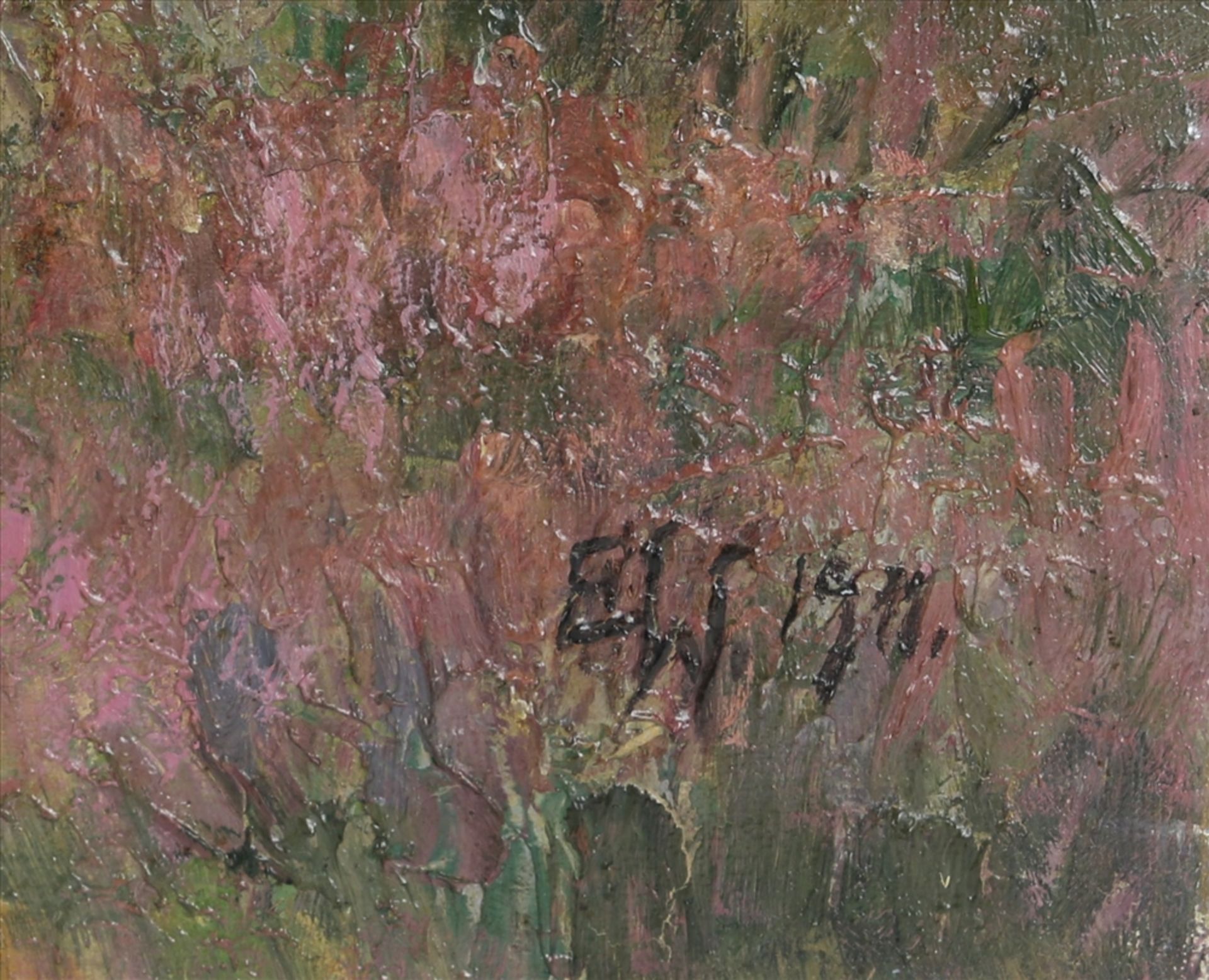 Monogrammist Blühendes Heidekraut in Waldlandschaft. Öl auf Leinwand. Unten rechts unleserlich - Bild 2 aus 3