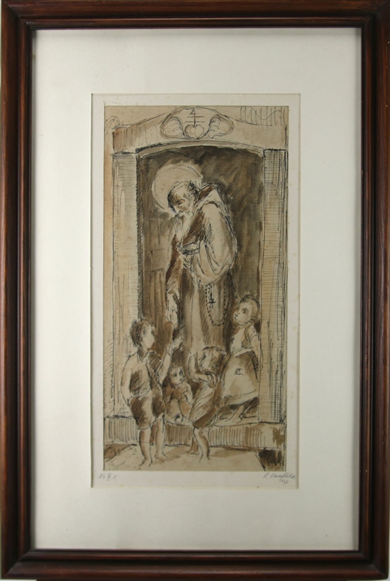 Kaufhold, Rudolf XX. Jh. Heiliger mit Kindern, Tusche aquarelliert. Unten rechts signiert und - Bild 2 aus 4