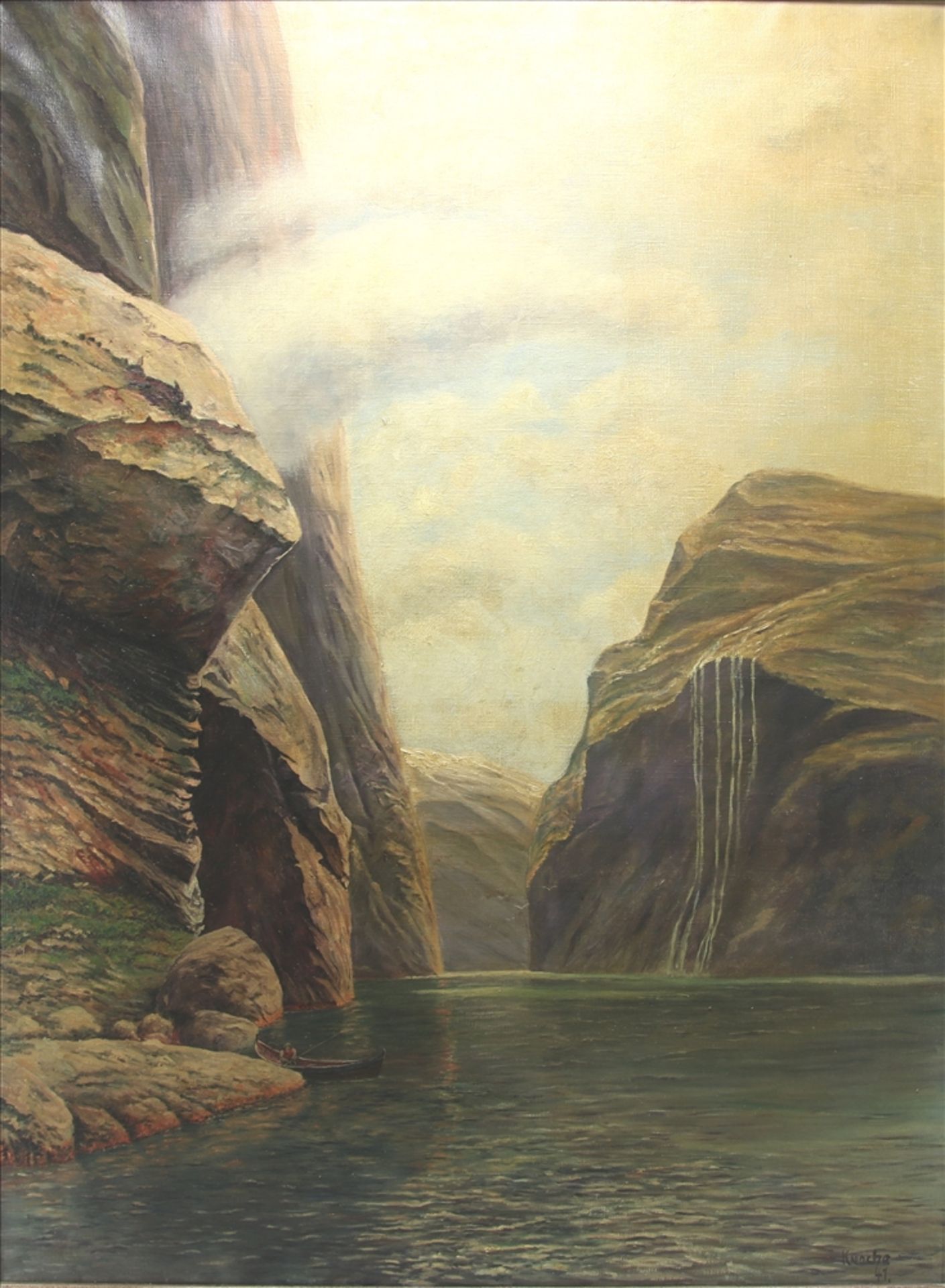 Knoche XX. Jh. Fjordlandschaft. Öl auf Leinwand. Unten rechts signiert und datiert (19)41. Größe ca.