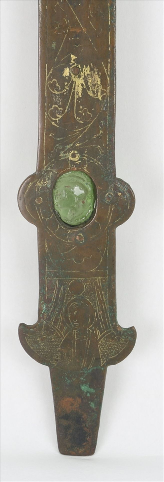 Museales Vortragekruzifix Spätromanik, Nordeuropa. Bronzekorpus bereits im Dreinageltypus, wohl um - Bild 8 aus 11