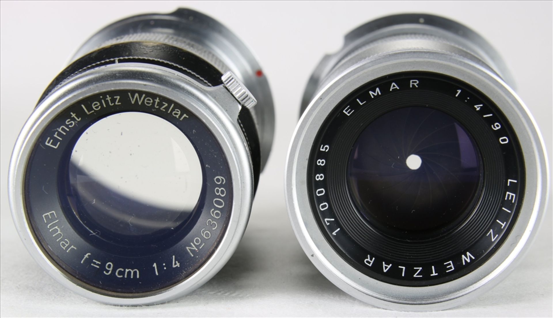 Drei Objektive für Leica Elmar f=9 cm, 1:4 und Elmar 1:4 / 90 sowie ein Hektor f=13,5 cm / 1:4,5. - Bild 2 aus 4