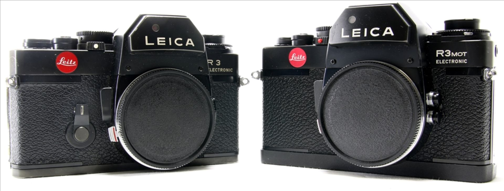 Zwei Leica Kameras R3 und R3 Mot Electronic. Nur Body. Nicht geprüft.