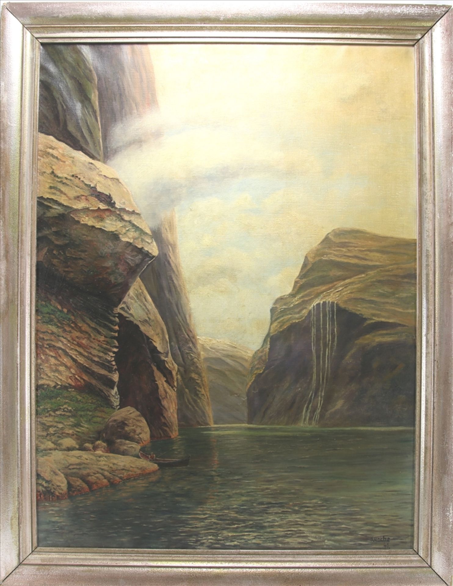 Knoche XX. Jh. Fjordlandschaft. Öl auf Leinwand. Unten rechts signiert und datiert (19)41. Größe ca. - Bild 2 aus 4