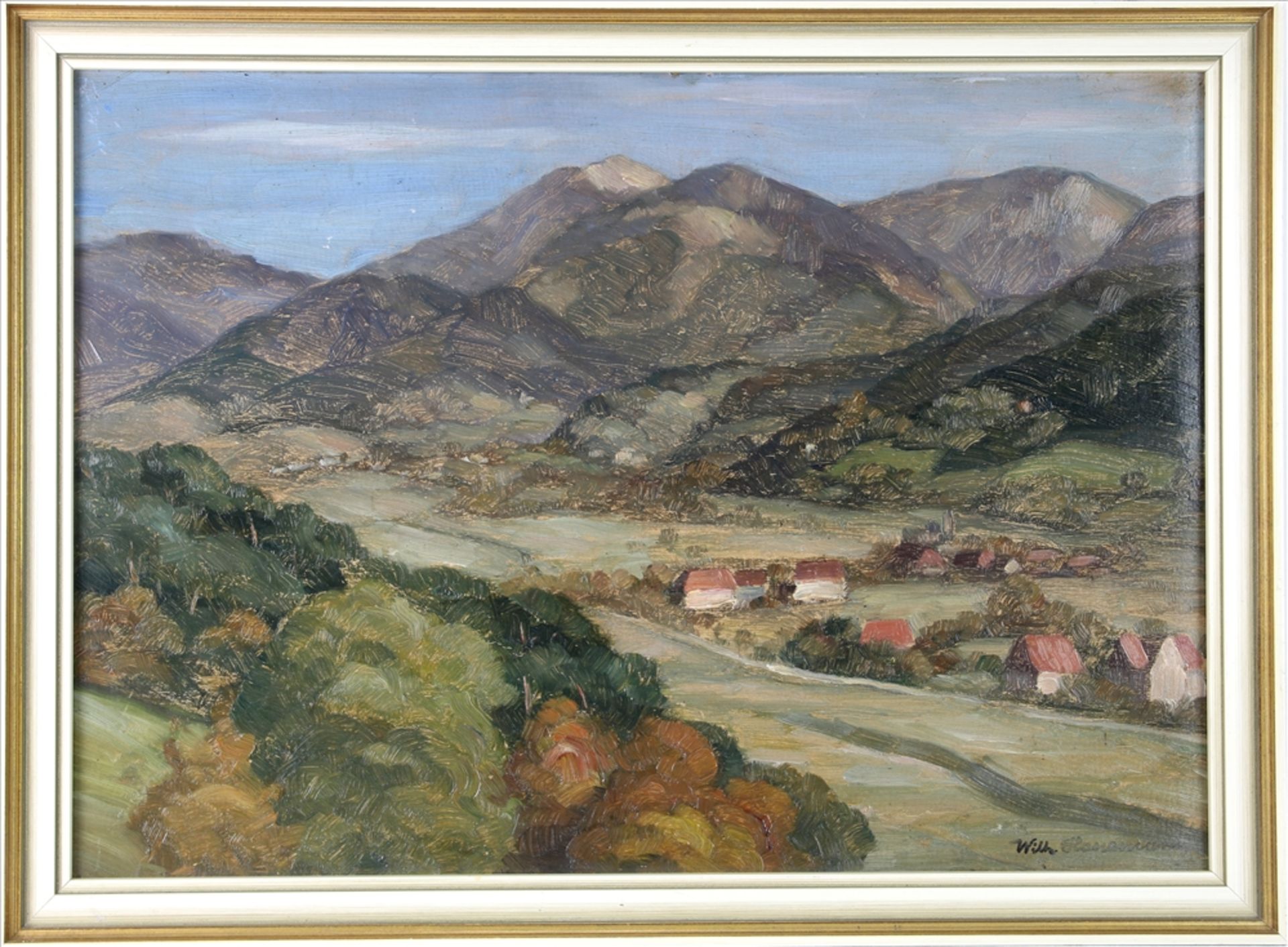 Hanemann, Wilhelm 1880 - 1962. Freiburger Maler. Blick in ein Schwarzwaldtal. Öl auf Platte. Unten - Bild 2 aus 4