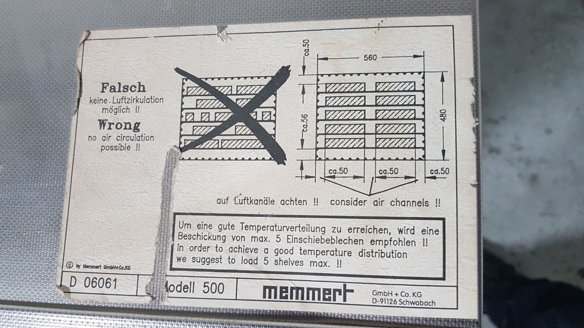 Memmert oven, model 500, 22" W x 16" D x 19" H chamber, 230 volt. - Image 7 of 12